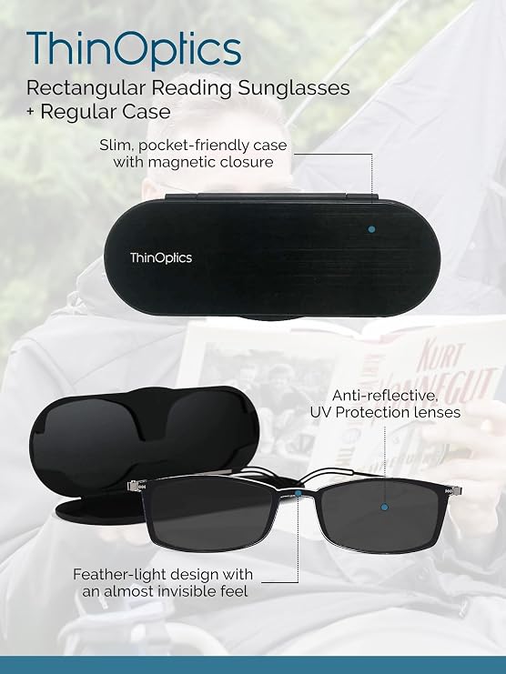 ThinOptics Bundle - Reading Glasses and Sunglasses with Cases - Ultra Thin, Durable, Lightweight