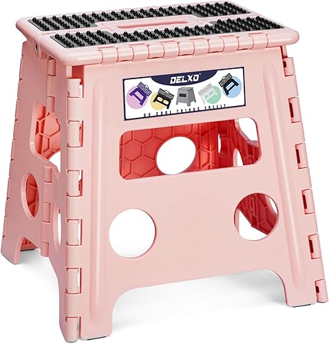 Miniatura 209 de Delxo Taburete plegable de 9 pulgadas, taburetes negros plegables para niños, taburete plegable portátil con asa, taburete plegable para cocina