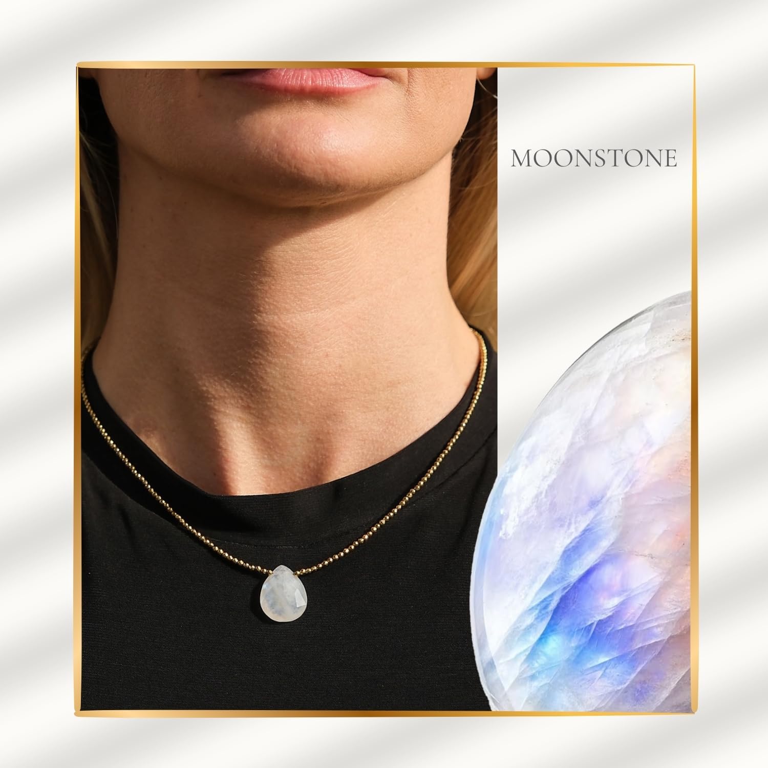 Sol N Touch Sól Signature Series - Natural Gemstone Necklaces for Women - Pear Cut Faceted Cute Necklaces Gifts for Women & Teens - 17"-19" Long Steel Jewelry Wire Cable - Image 2