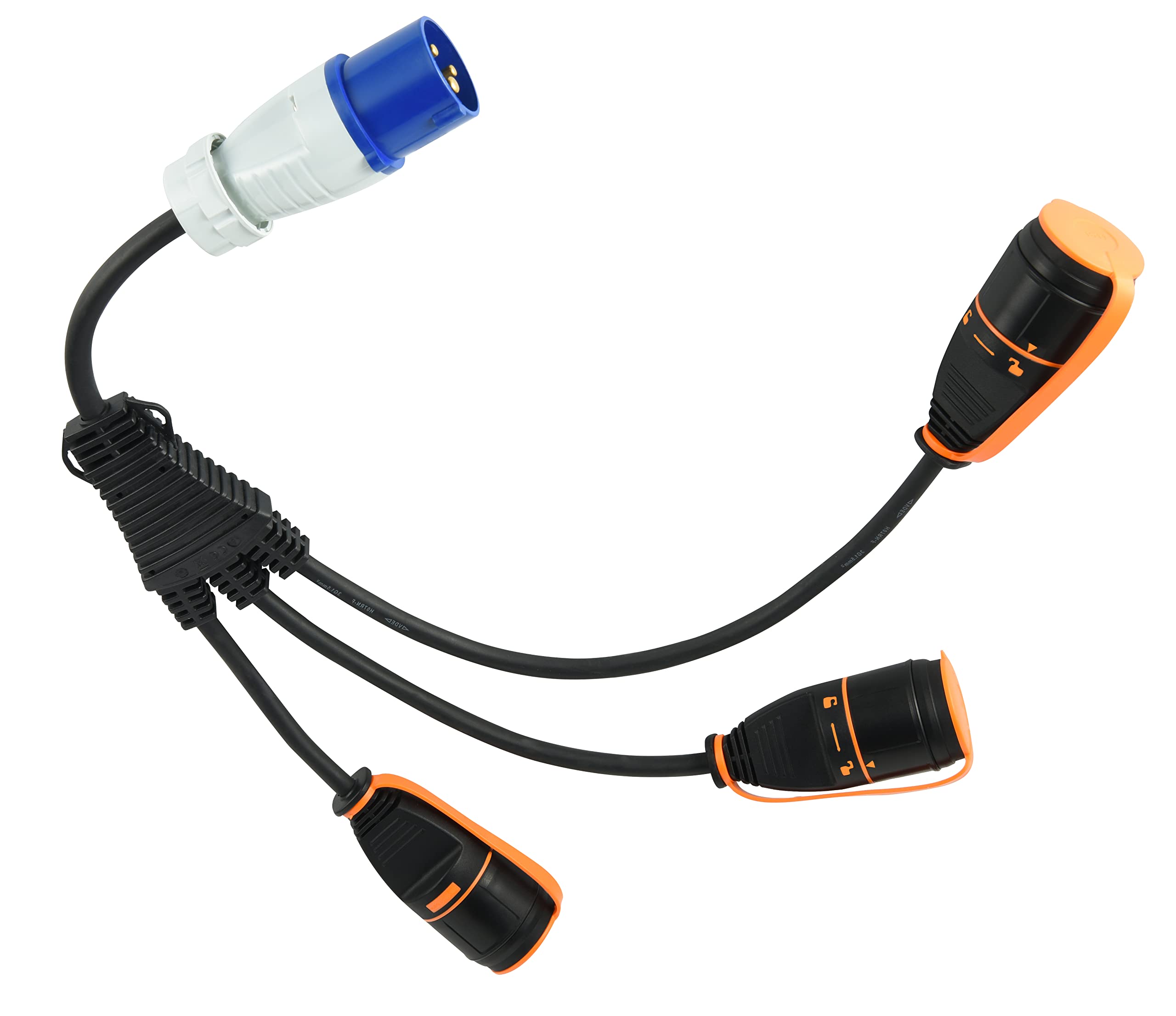 Electraline 46151 Splitter 3 Prese Schuko con Electralock Dotate di Meccanismo di Blocco che Impedisce Disconnessioni Accidentali, IP44, Cavo H07RN-F Input 3G2.5 - Output 3G1.5mm, Spina CEE, Nero