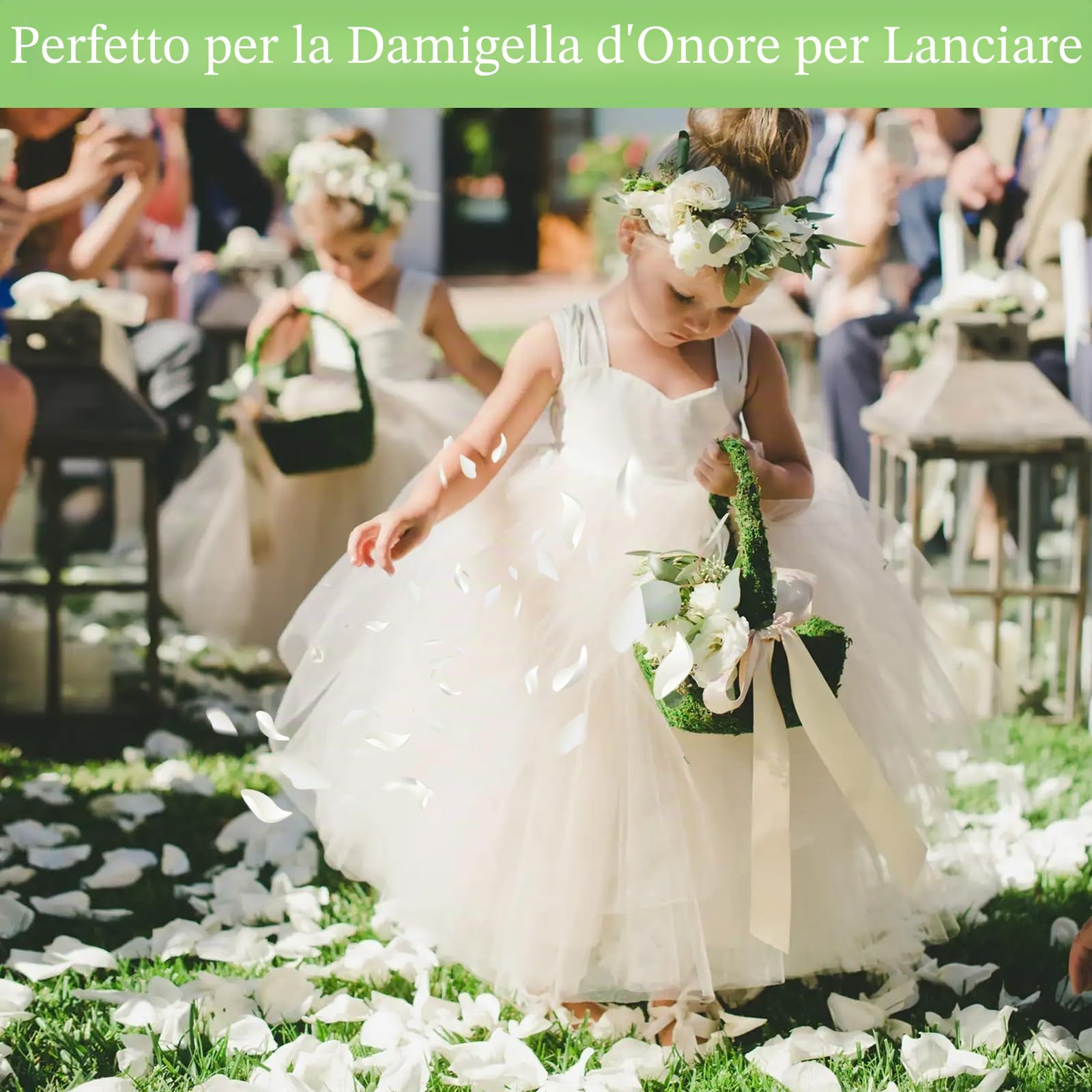 Eslibin 500+ petali di rosa bianchi veri, 130 g, petali di fiori bianchi conservati per matrimoni, petali di fiori secchi per baby shower, feste nuziali, decorazione da spargere sulla tavola