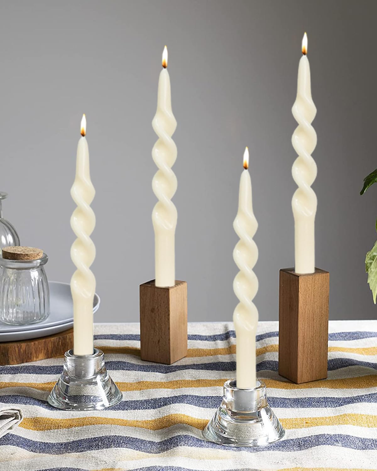 LPUSA Ivory Spiral Taper Candles Twisted Candle Conical Stick Candles for Holiday Wedding Party Wax Unscented Dinner Candle Dripless,Christmas Gift H 10 Inch, 4pcs?Ivory-B?