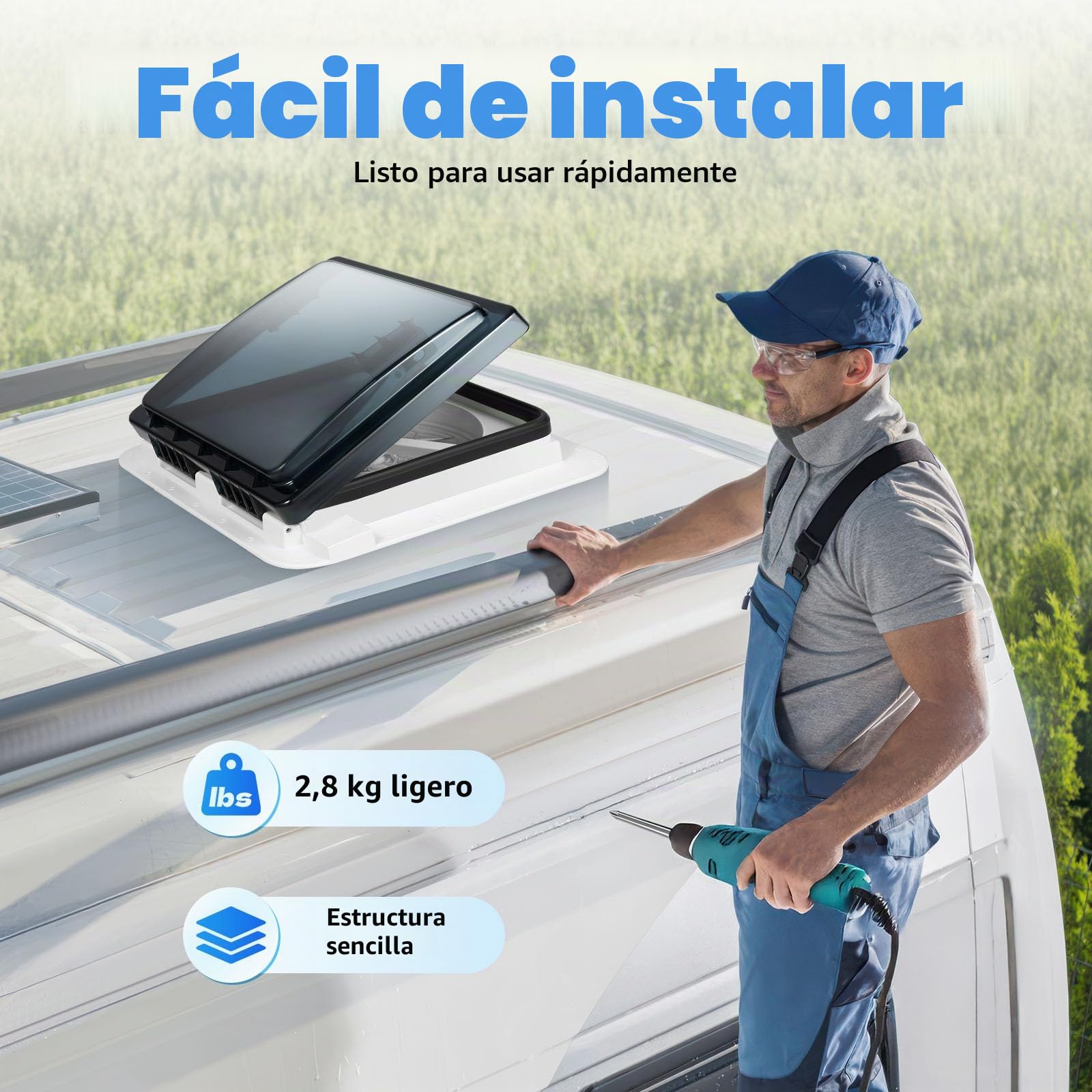 Ventilador de techo para autocaravana de 28x28cm | Ventana de techo para caravana | Ventana de techo insonorizada Ventilador silencioso extremadamente silencioso | Techo multifuncional para