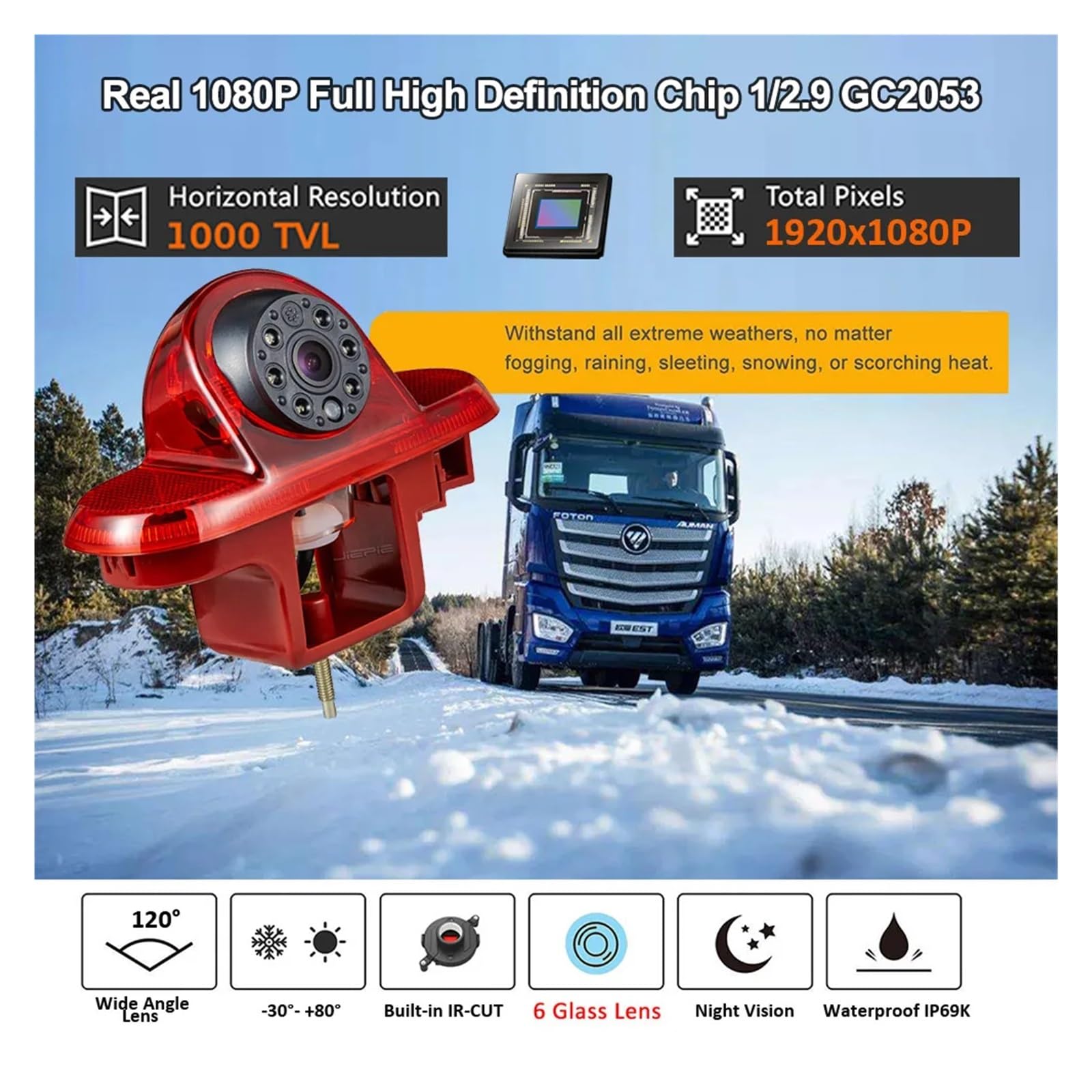 Trzecia Kamera Cofania Światła Hamowania AHD 1080P Z 7-calowym Zestawem Lustrzanego Monitora Stabilna Transmisja SygnałU(Snap-on Mount)