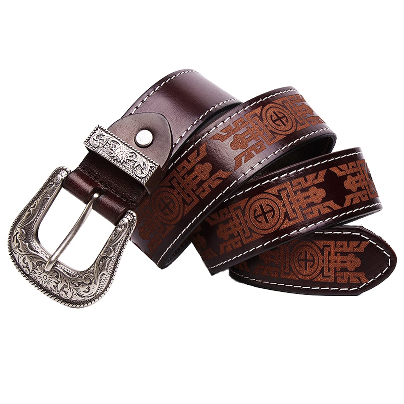 Cinturón de cuero grabado duradero unisex contra el desgaste en cinturas de 40 a 42 pulgadas