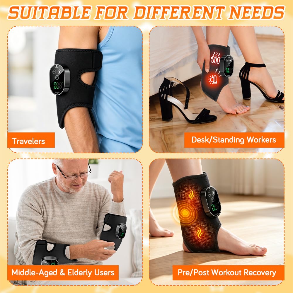 3-in-1 Fußmassagegerät, Kabelloses Elektrisches Fußmassagegerät mit 3 Vibrationsmodi und 6 Heizstufen, Portable Cordless Ankle Massagers mit 3000mAh Akku für Knöchel Ferse Fußsohle und Fußrücken