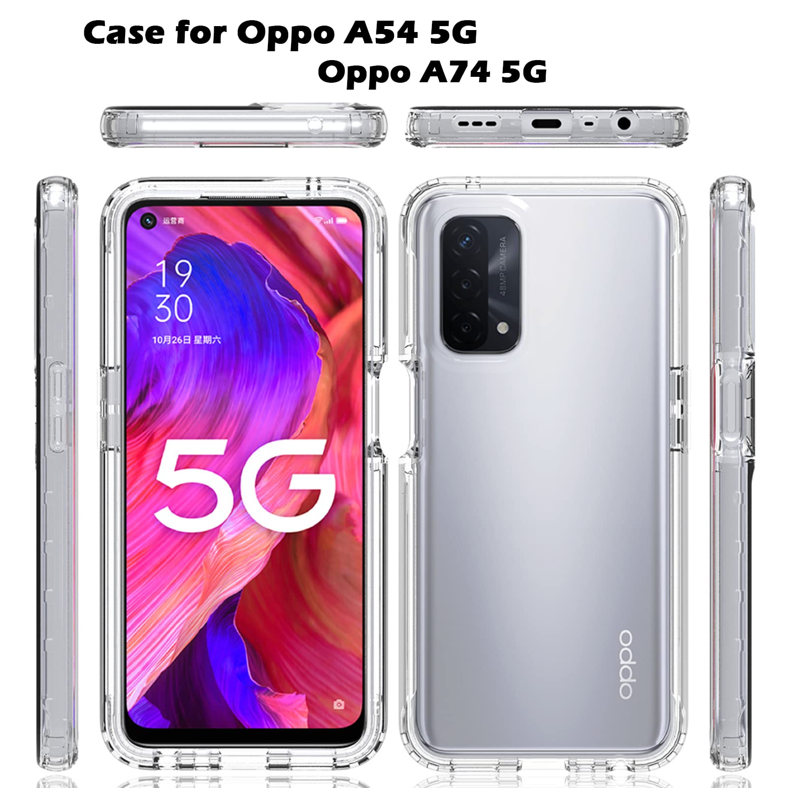 XINYEXIN Cover per Oppo A74 5G / Oppo A54 5G, Custodia Antiurto 360 Gradi Protezione Dello Schermo Incorporata, Full Body Rugged Trasparente Cover Military Armour Case - Nero