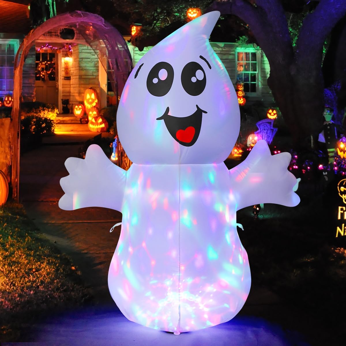 5 feet Halloween inflatable ghost with magic light and built-in LEDs for yard decoration