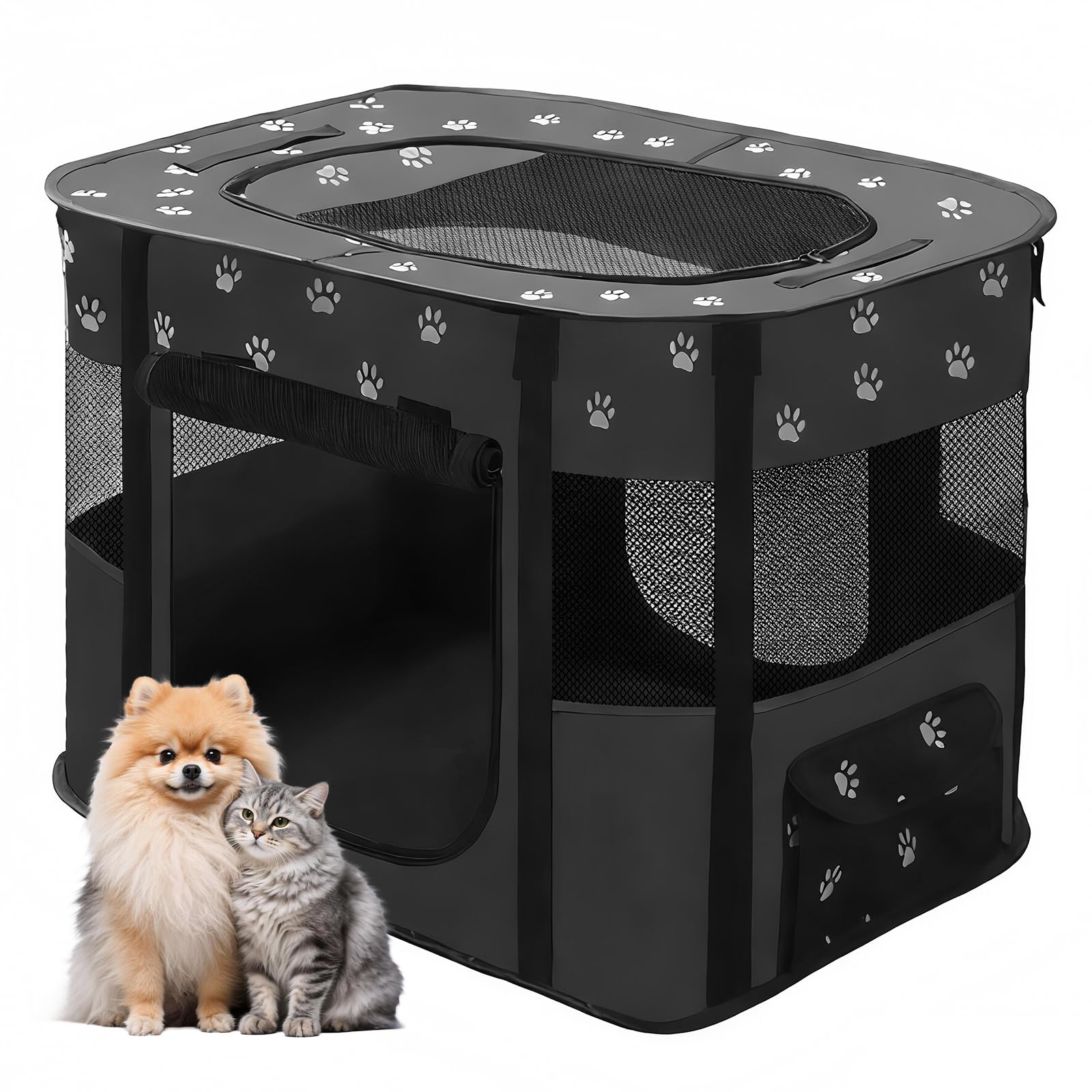 Dog Cat Playpen, Dog Crate Medium Size, Foldable Portable kennel Tent, Pet Playpen Crates for Indoor & Outdoor Travel Camping (Black)