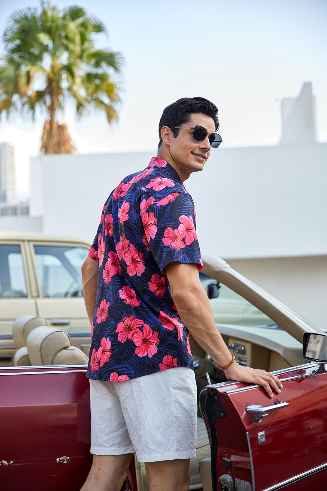 Enlision Chemise Hawaïenne Homme Manches Courtes Fleurs Ananas Jungle Chemises Hawaïennes Funky Imprimé Hawaii pour Plage Vacances avec Poche-Avant