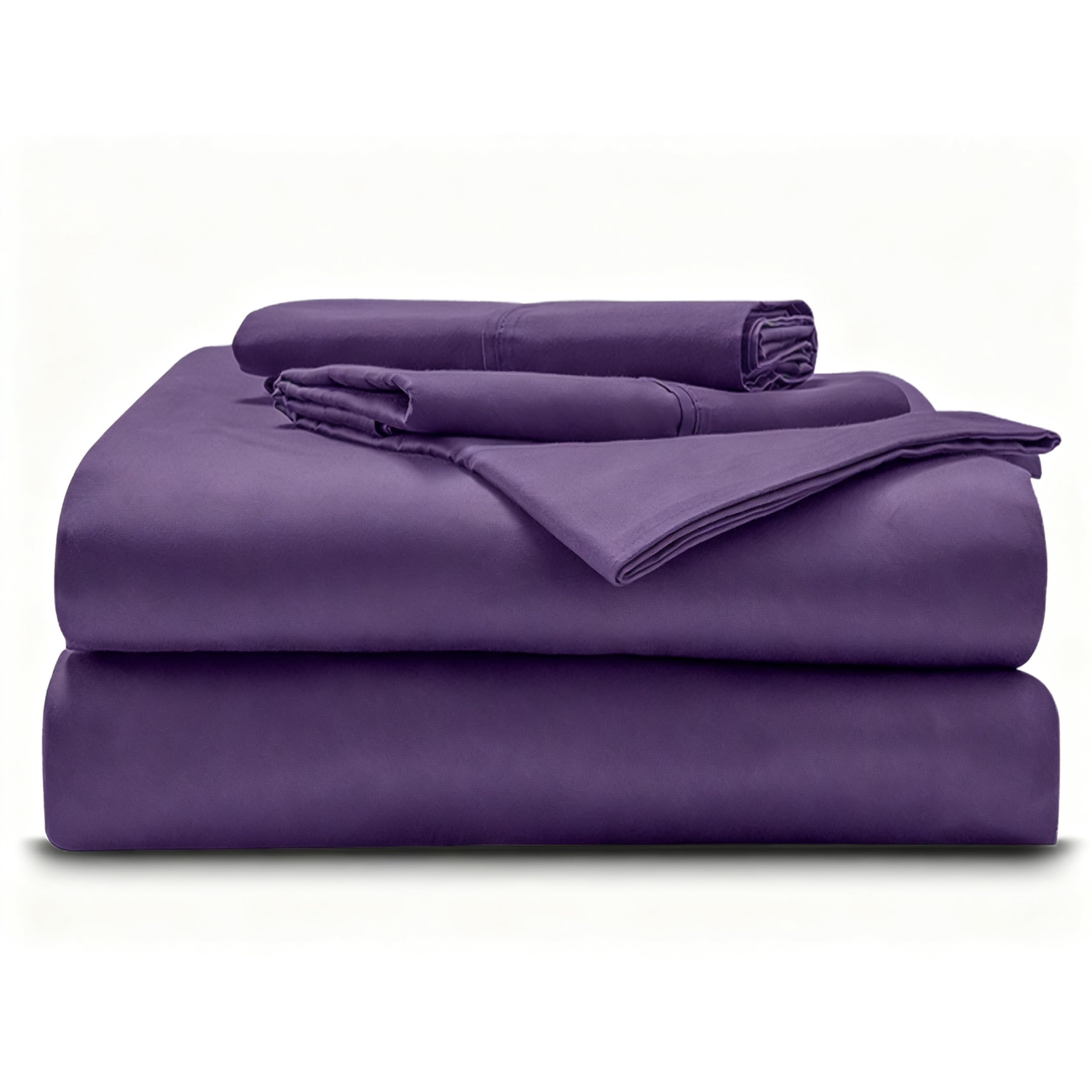 Queen - 60" x 80" Size Luxury 600 Thread-Count 100% Egyptian Long Staple Cotton Sheets Set Oversized Sheet Set Soft &amp; Silky Sateen Weave 26" Extra Deep-Pockets - Queen, Plum