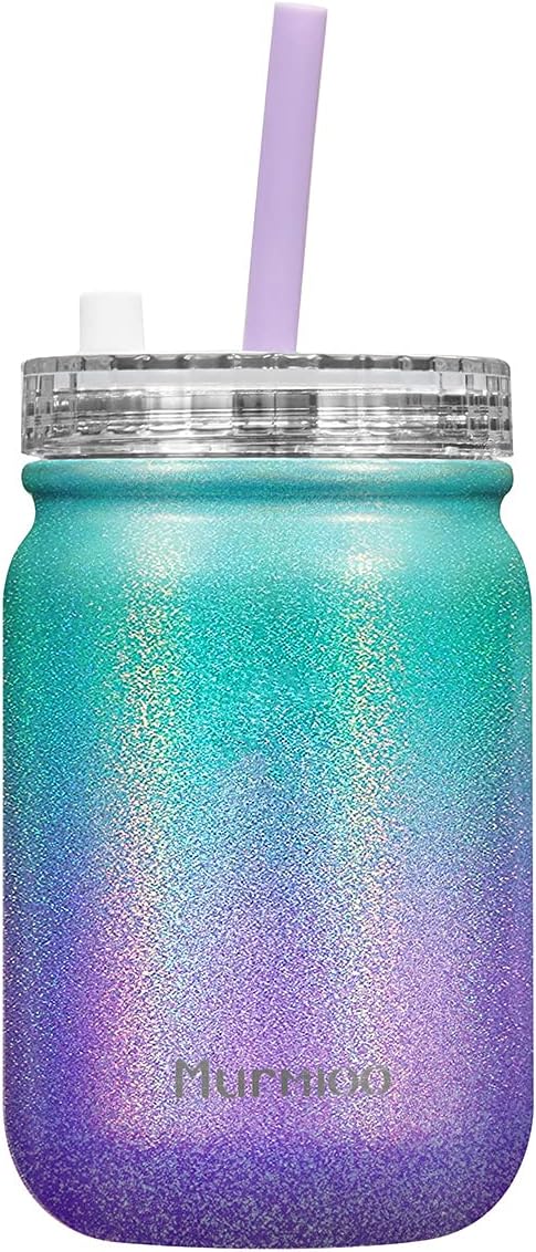 Murmioo Stainless Steel Cup with Straw,Smoothie Bottle,Iced Coffee Cup,Travel Mug and Screw Sealed lid-for,Double Wall Vacuum Food Jar, Insulated Mug, 14oz