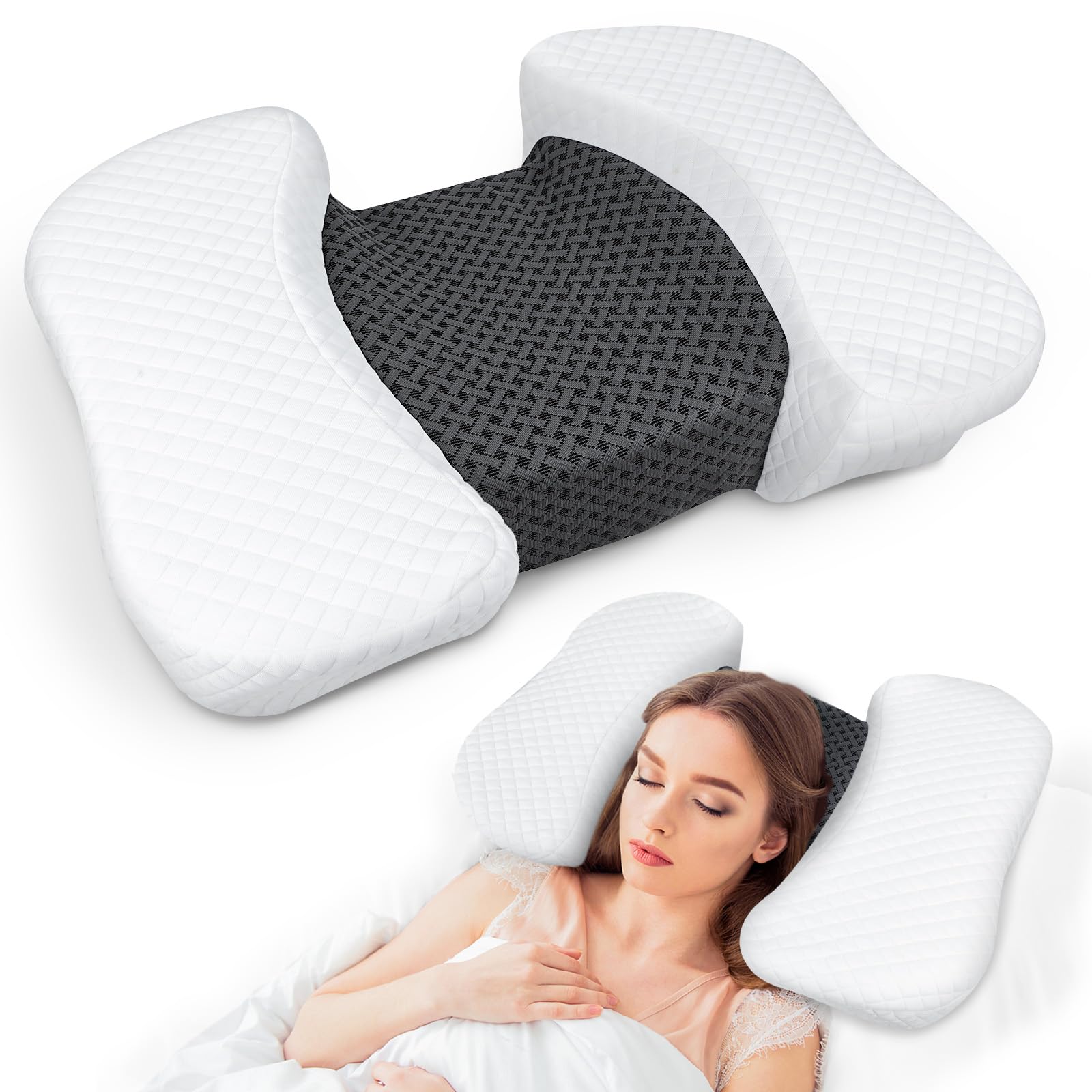 HOMCA Beauty Pillow for Back Sleeper Memory Foam Back Sleeping Cervical Neck Pillow Reduces Pressure on Skin Wrinkle