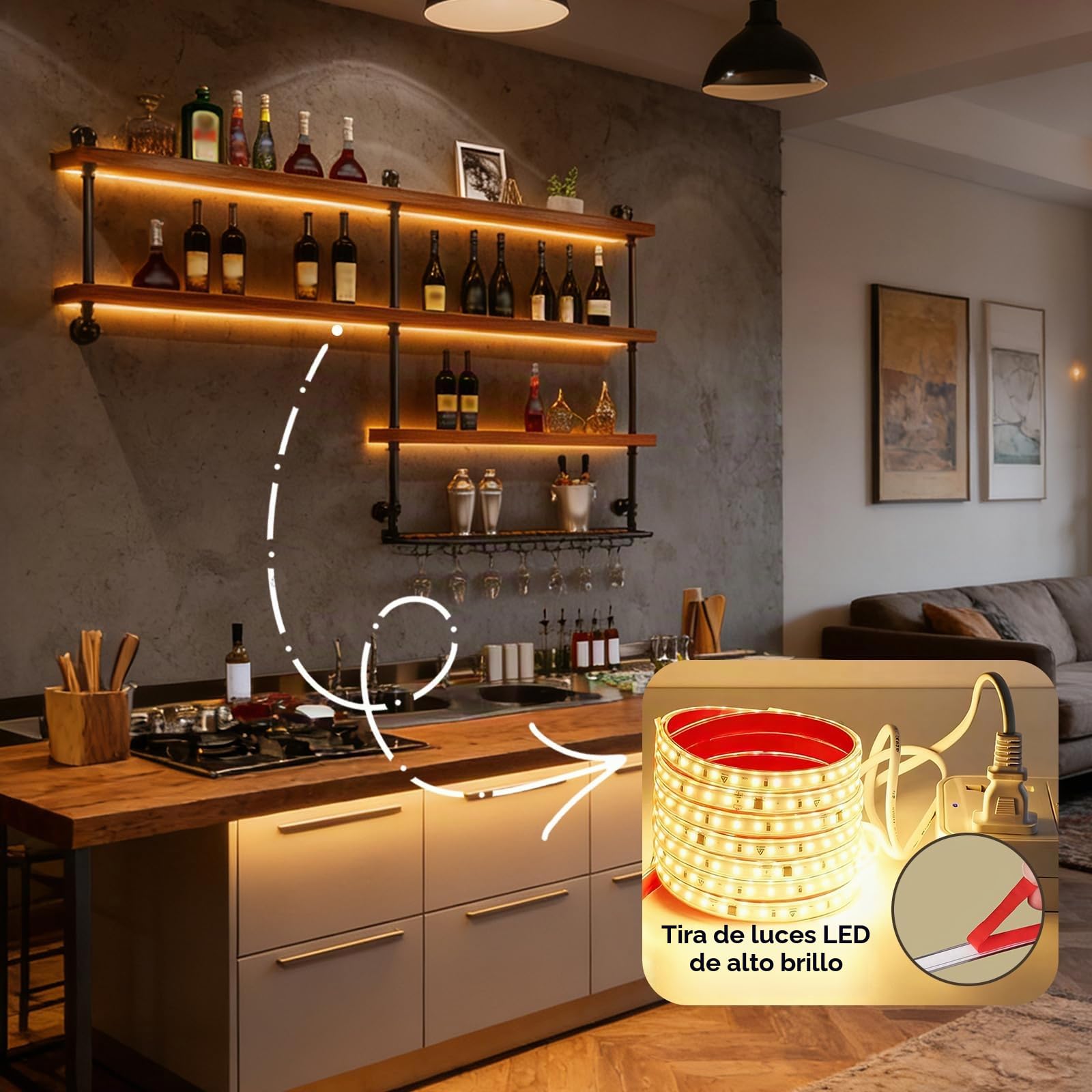 80cm Estante almacenamiento de vino de gran capacidad montado pared con luz LED,Botelleros Pared con portavasos,estantes flotantes 4 niveles para botellas de licor, para hogar Restaurante Bar (80cm)