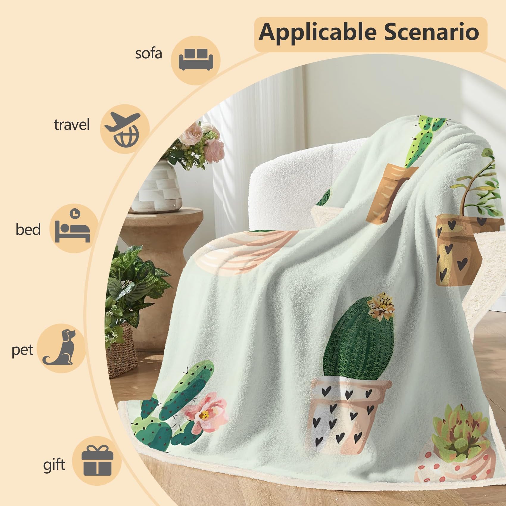 Kaktus Fleecedecke 150x220 cm – Ultraweich Kuscheldecke, Green Flauschige Decke für Bett, Sofa & Wohnzimmer, Weicher Überwurf zum Kuscheln