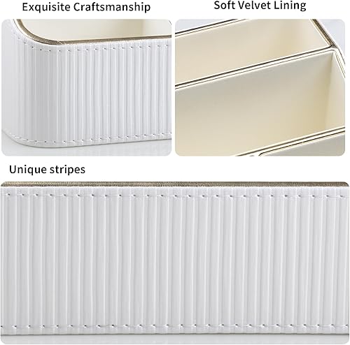 Miniatura 3 de Soporte de control remoto con 4 compartimentos, organizador de mesita de noche pequeña de piel sintética para accesorios de escritorio en el hogar,