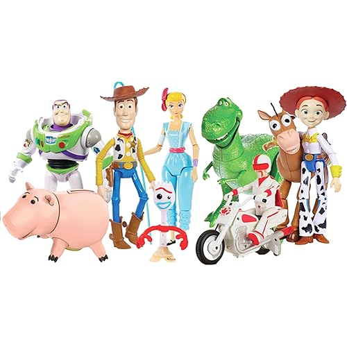 Disney and Pixar Toy Story Storytellers Figure Pack, 6 Figures & Vehicle, Woody Buzz Rex Forky Bo Peep Duke Caboom & Toy Motorcycle, Carnival Crew