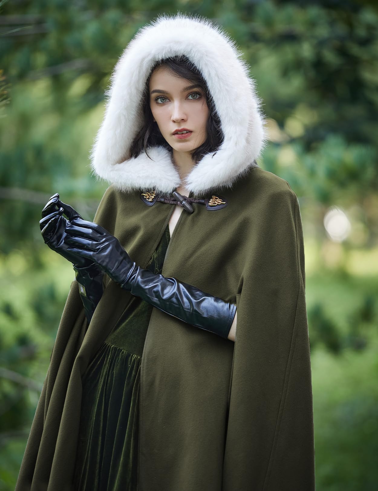 BEAUTELICATE Women Hooded Cape Coat Long Wool Cloak With Hood Vintage Overcoat Plus Size for Winter Wedding Bride Medieval Halloween Christmas Cosplay Costume 140cm - Image 2