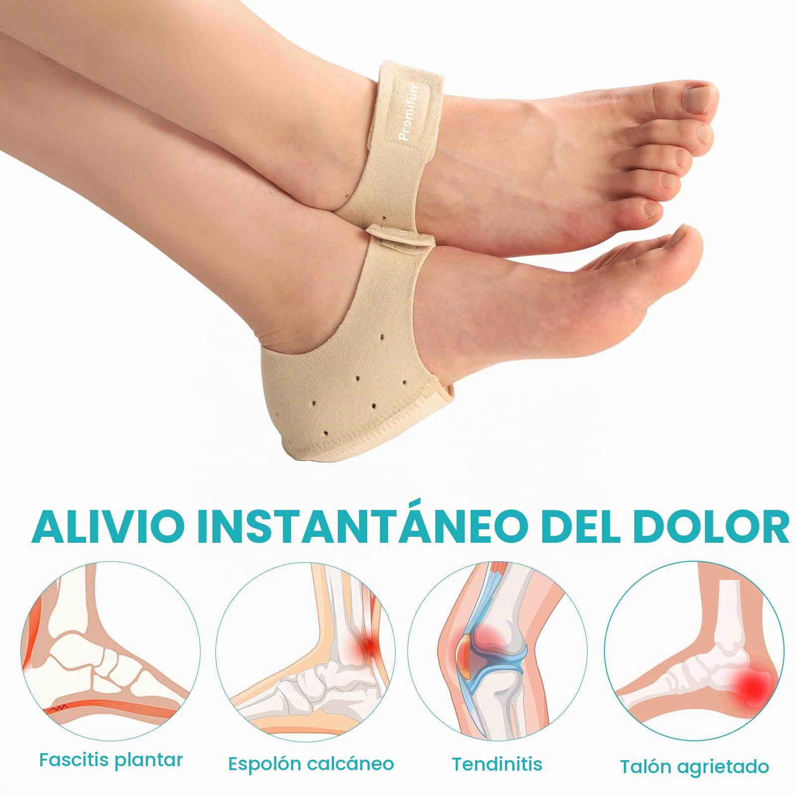 Promifun Protectores de Talón para Fascitis Plantar, Espolones, Tendinitis de Aquiles, Talones Agrietados - Almohadillas de Gel para Aliviar el Dolor