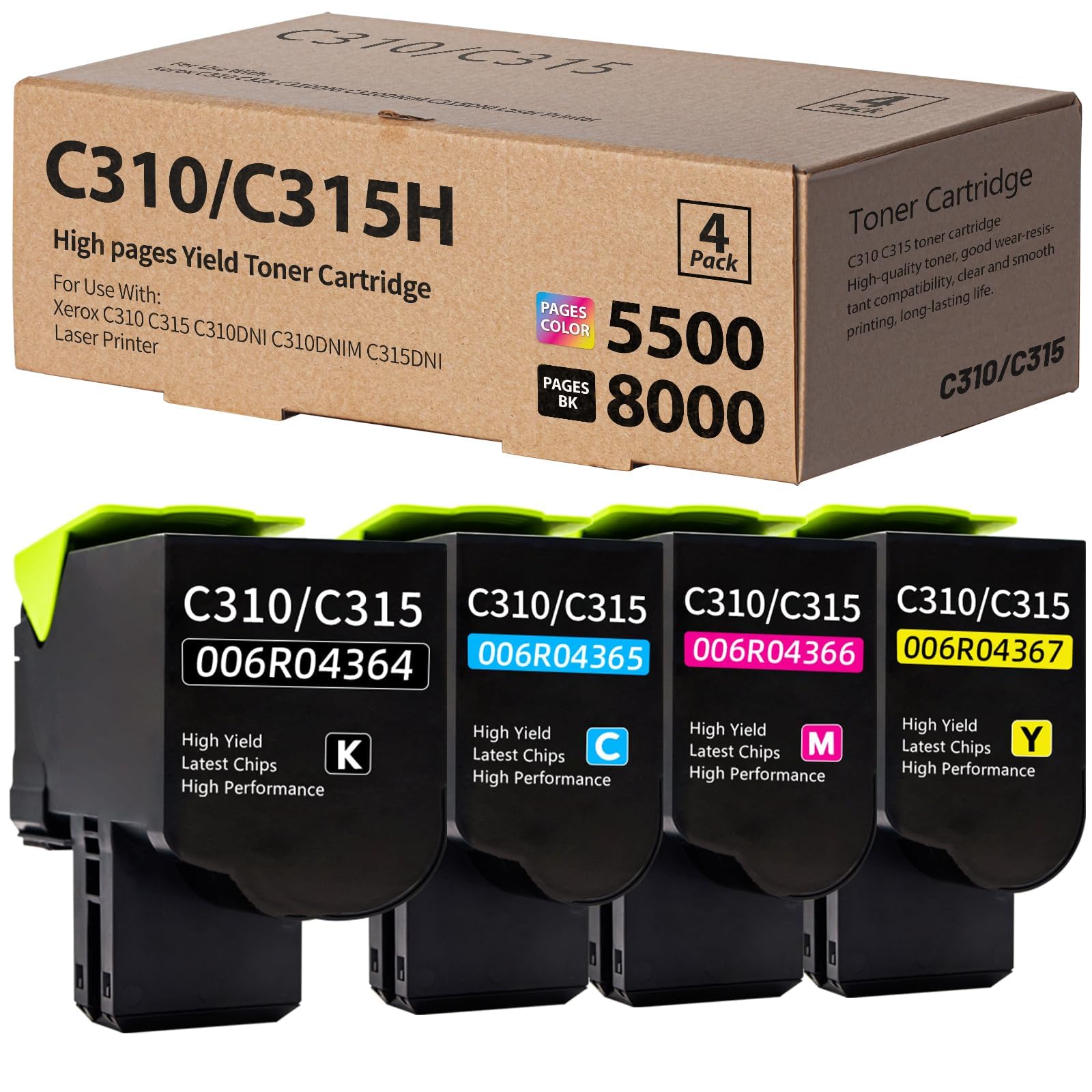Cartuccia toner C310 C315 per Xerox C310 C315 (8000/5500 pagine) | Valido per riferimenti 006R04364 006R04365 006R04366 006R04367 e stampanti laser per Xerox C310DNI, C310DNIM, C315DNI.