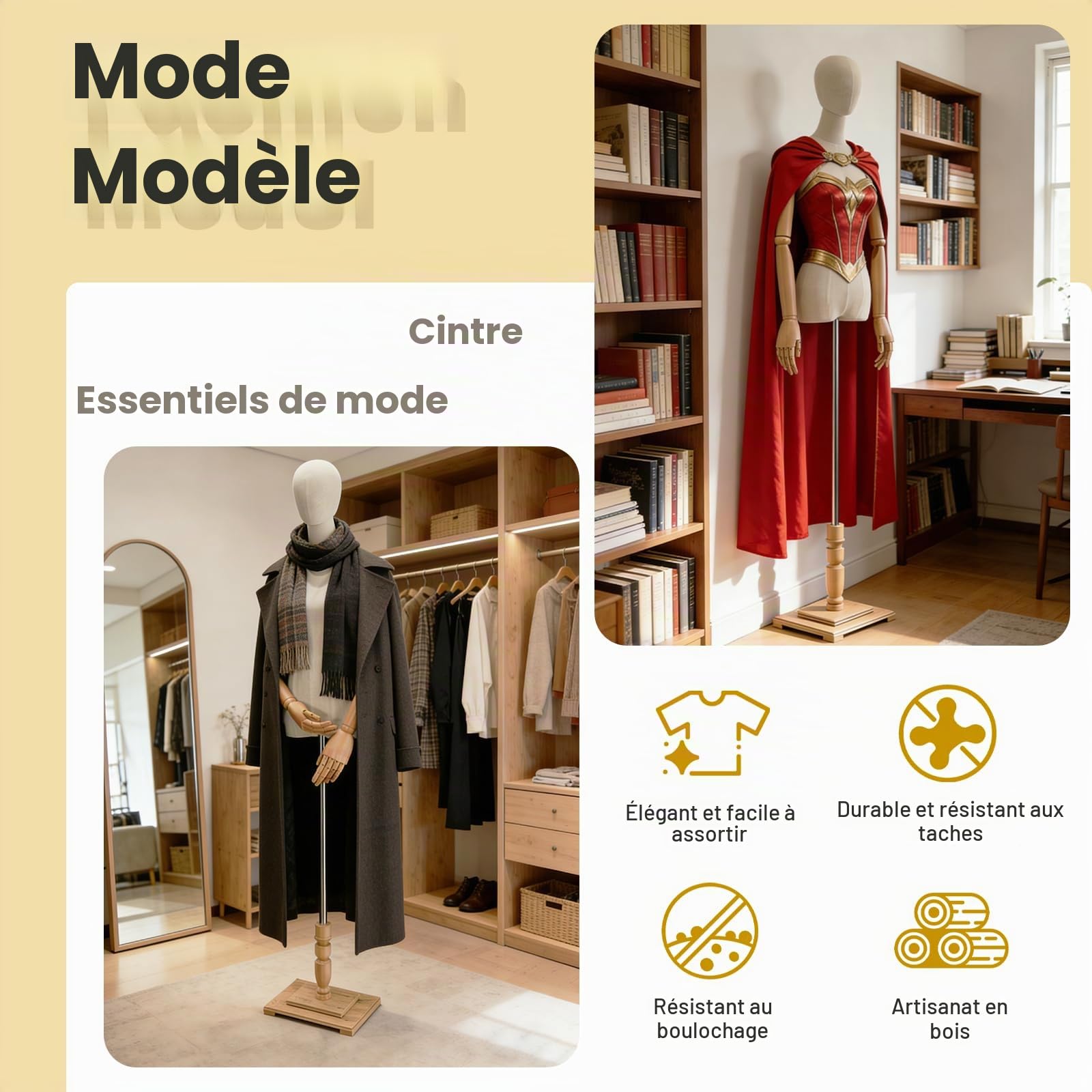 Mannequin de Couture, avec Mechanical Bras et Des Doigts Réglable en Hauteur Mannequin Femme Buste, avec Socle en Bois pour Vitrine, Présentoir à vêtements, Exposition, Blanc ( Taille : Medium-Women )