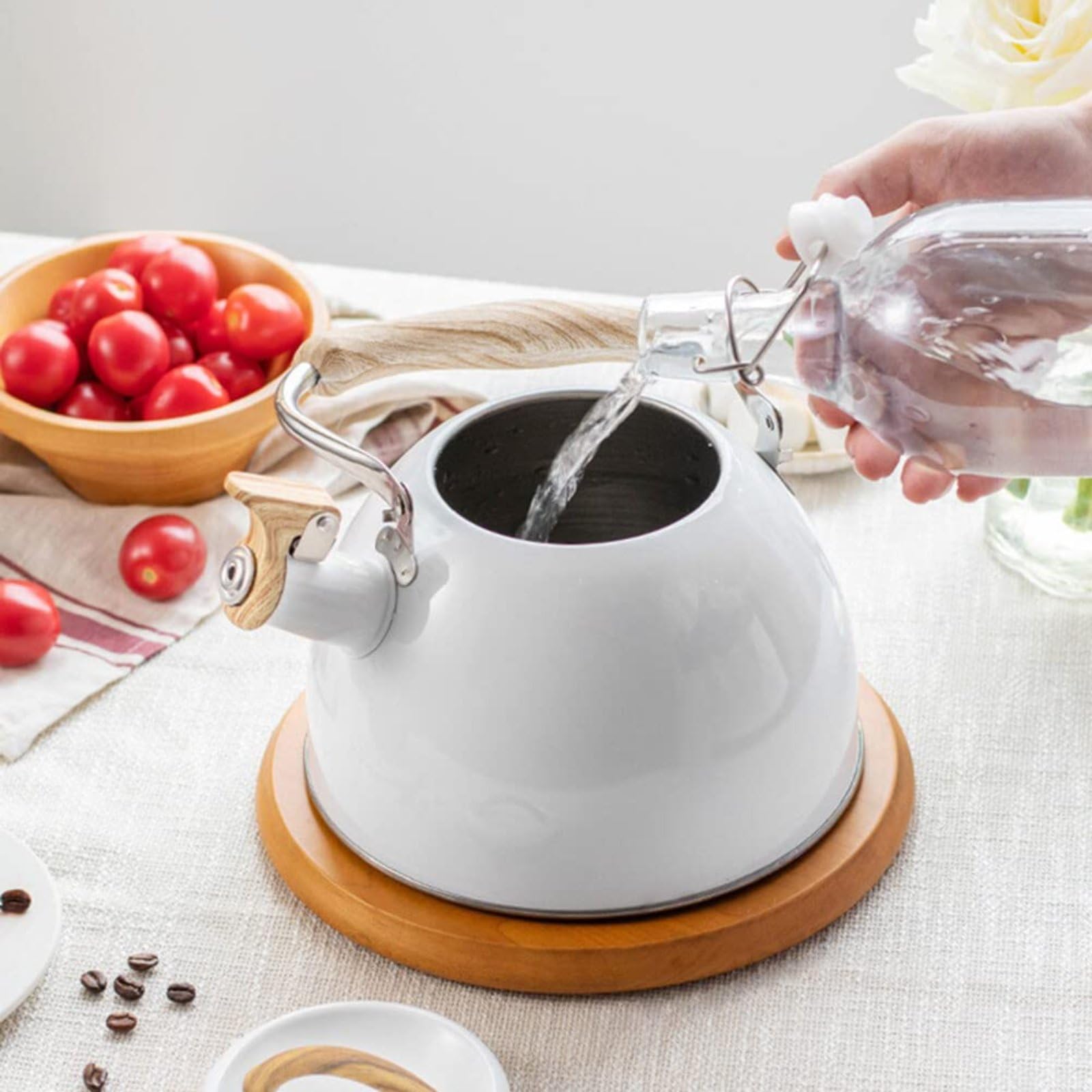 3L czajnik ze stali nierdzewnej z gwizdkiem, czajnik retro z gwizdkiem, drewniany uchwyt, czajnik indukcyjny z gwizdkiem do kuchenki, czajnik gazowy, do herbaty, kawy