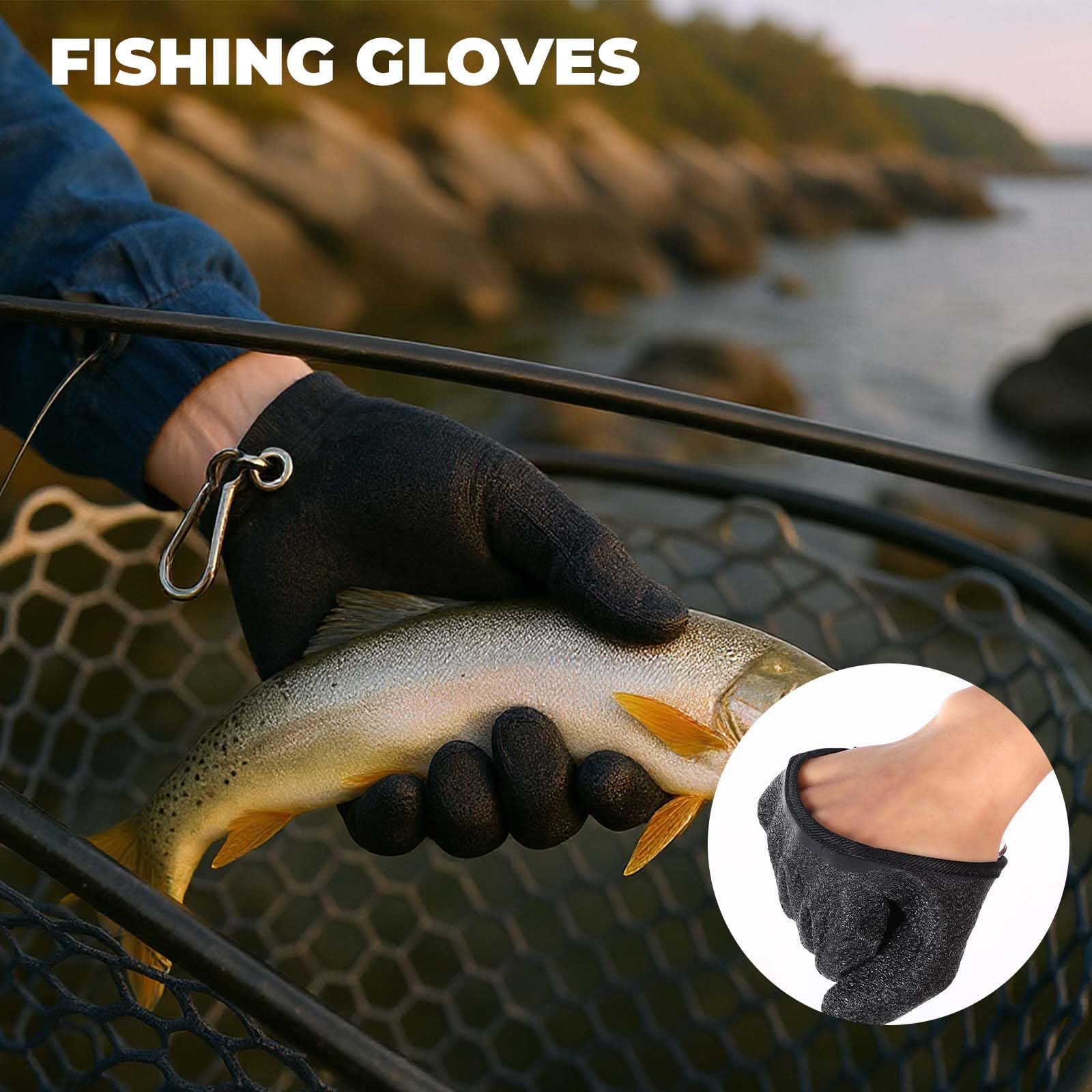 2Pcs Fishing Gloves with Magnet Release Professional Catch Fish Gloves Anti-Slip Ice Fishing Glove Non-Slip Textured Grip Palm Glove for Men Women Handling Cleaning Accessories