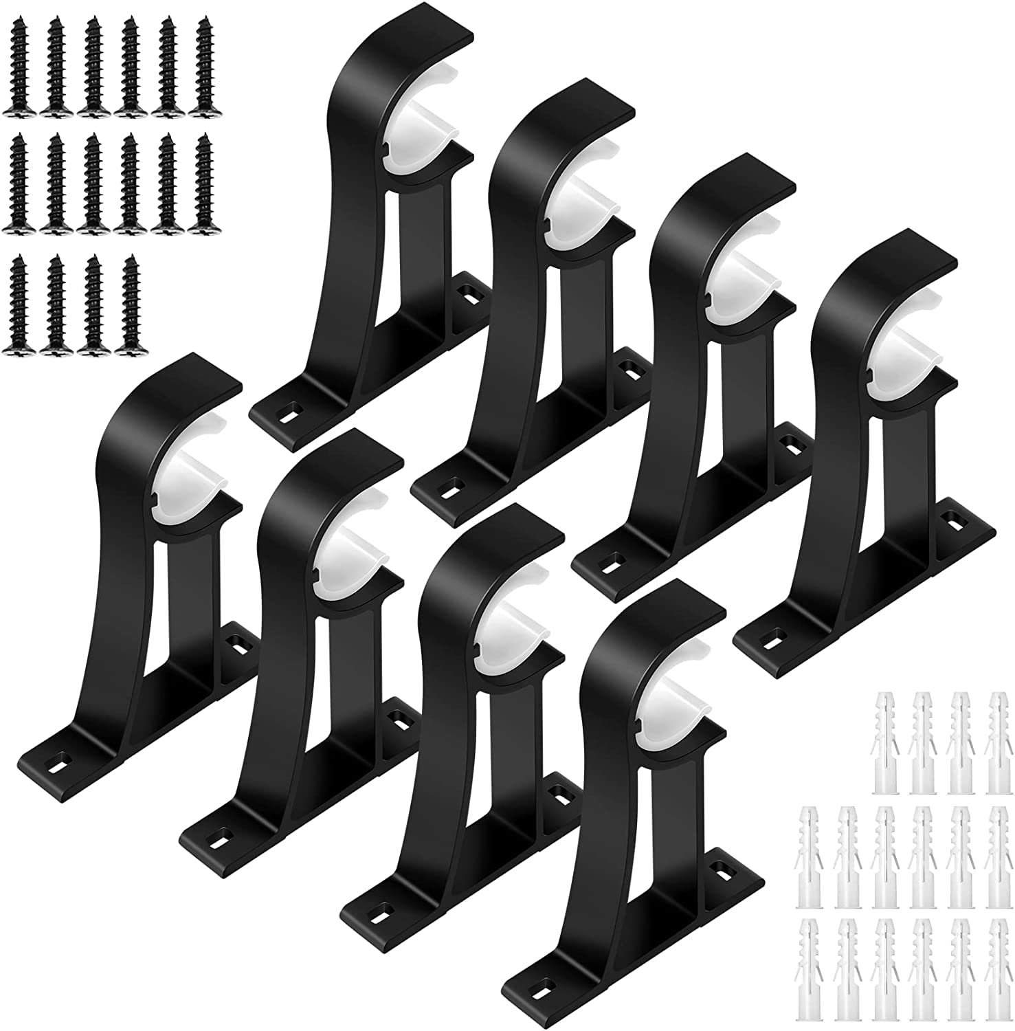 TOKPLNU 8 Pack Curtain Pole Brackets, Heavy Duty Metal Black Curtain Rail Brackets, Aluminum Alloy, Curtain Rod Holders Brackets with Plastic Buckle for 25mm to 30mm Poles
