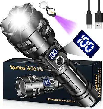 Flashlights High Lumens Rechargeable, 100000 Lumen Flashlight, Super Bright Flashlight LED Powerful Flashlights, High Power Flashlight for Camping Hiking Gift, Flashlights for Emergencies