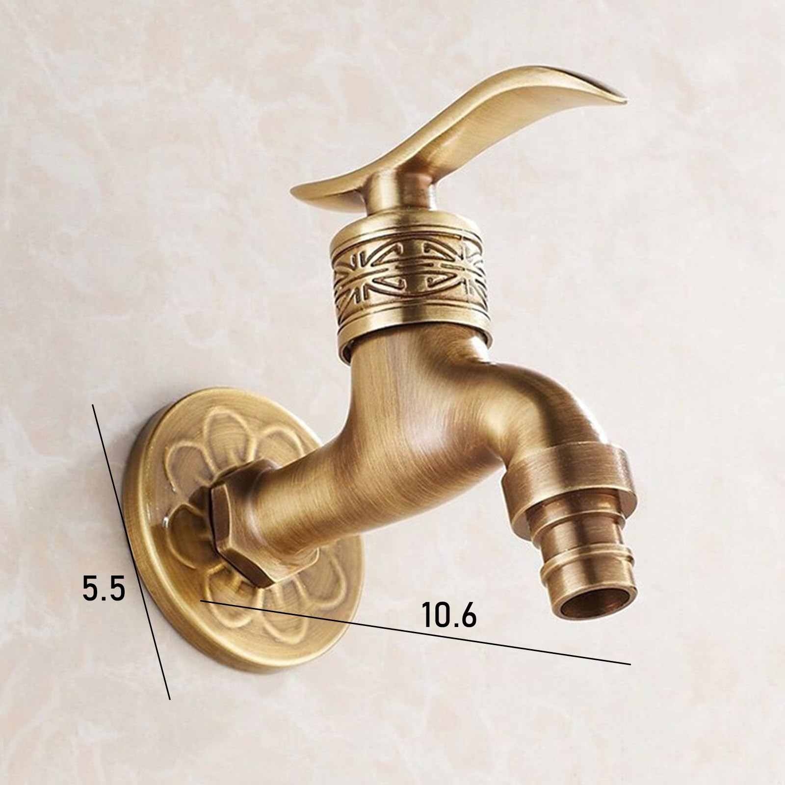 Grifo Terraza Exterior Pared Antiguo G1/2 Salida De Agua De conexión Rápida Grifo para Fregadero Exterior Agua Fria Latón Un Solo Orificio,10,6 cm