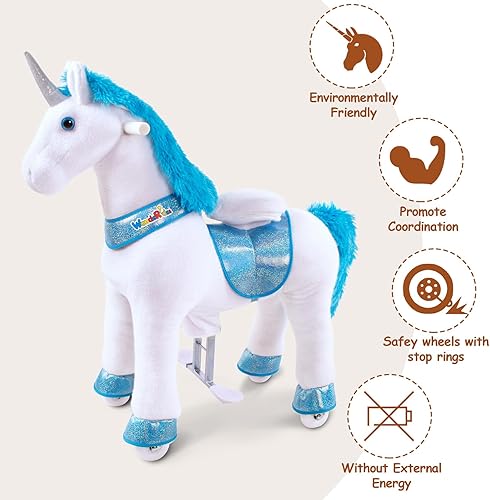Miniatura 14 de WondeRides Caballo de juguete para pasear a caballo, tamaño M 4 para edades de 4 a 9 años (36 pulgadas de altura), unicornio mecánico con ruedas