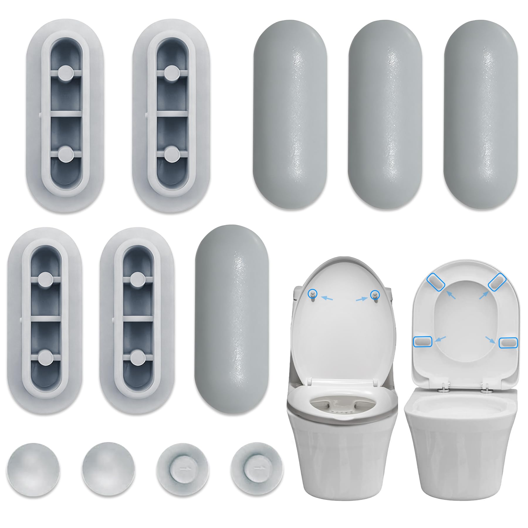 2 Set Paracolpi per Sedili WC a Incastro (12 Pezzi), Gommini di Ricambio Grigio senza Colla per Copriwater, Spessori in TPE e ABS per Ridurre Rumore e Vibrazioni, Ideale per Casa e Hotel(Grigio)