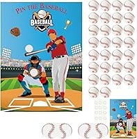 Vista 1 de PLULON Pin The Baseball Party Game for Kids Pin The Baseball on the Glove and Bat Póster grande con calcomanías para niños y niñas, fiesta