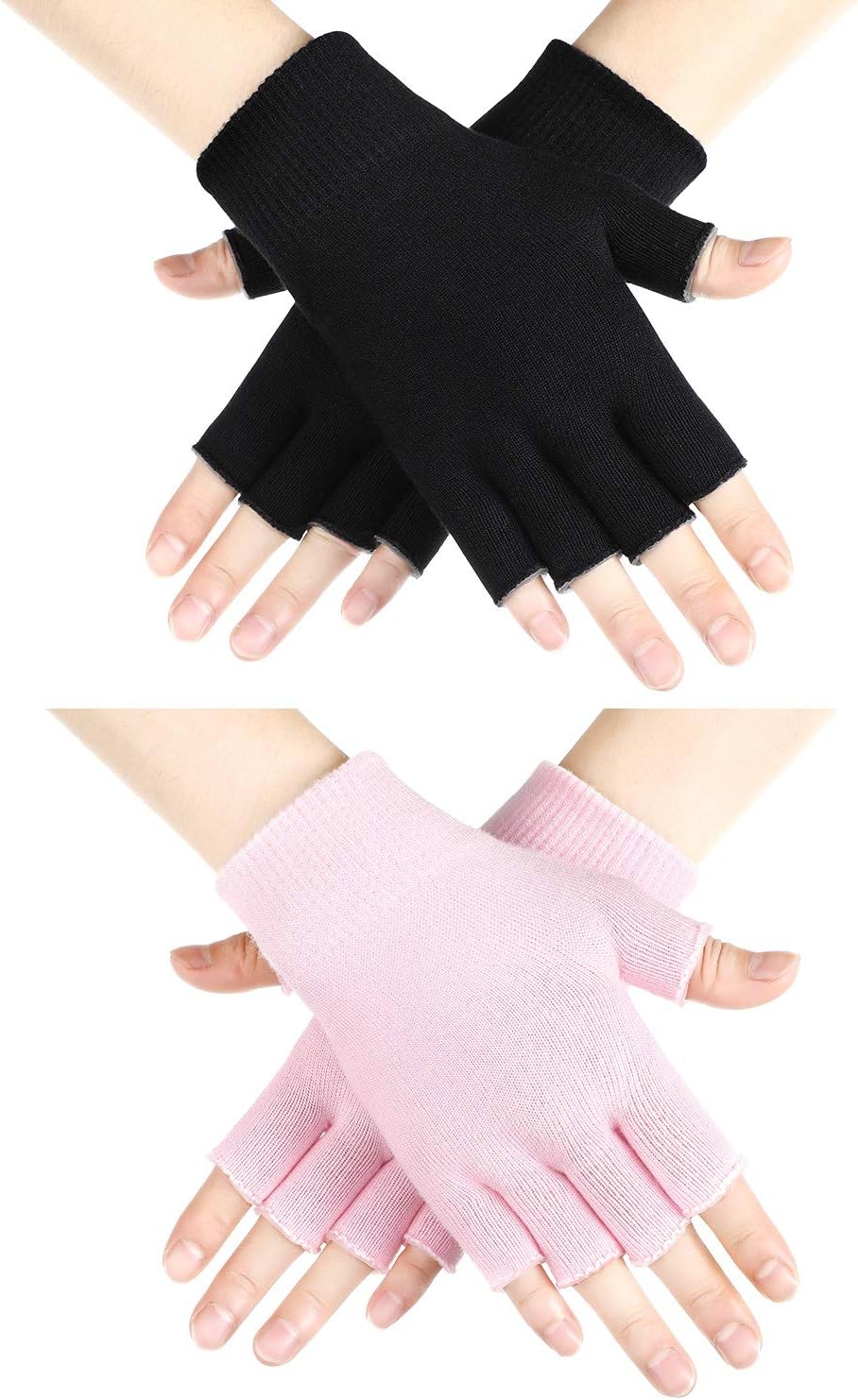 2 Pairs Fingerless Moisturizing Gloves Fingerless Gloves for Women Cotton Soft Moisturizing Eczema for Dry Rough and Cracked Hands Repair Arthritis Hand Typing for Men and Women(Pink and Black)