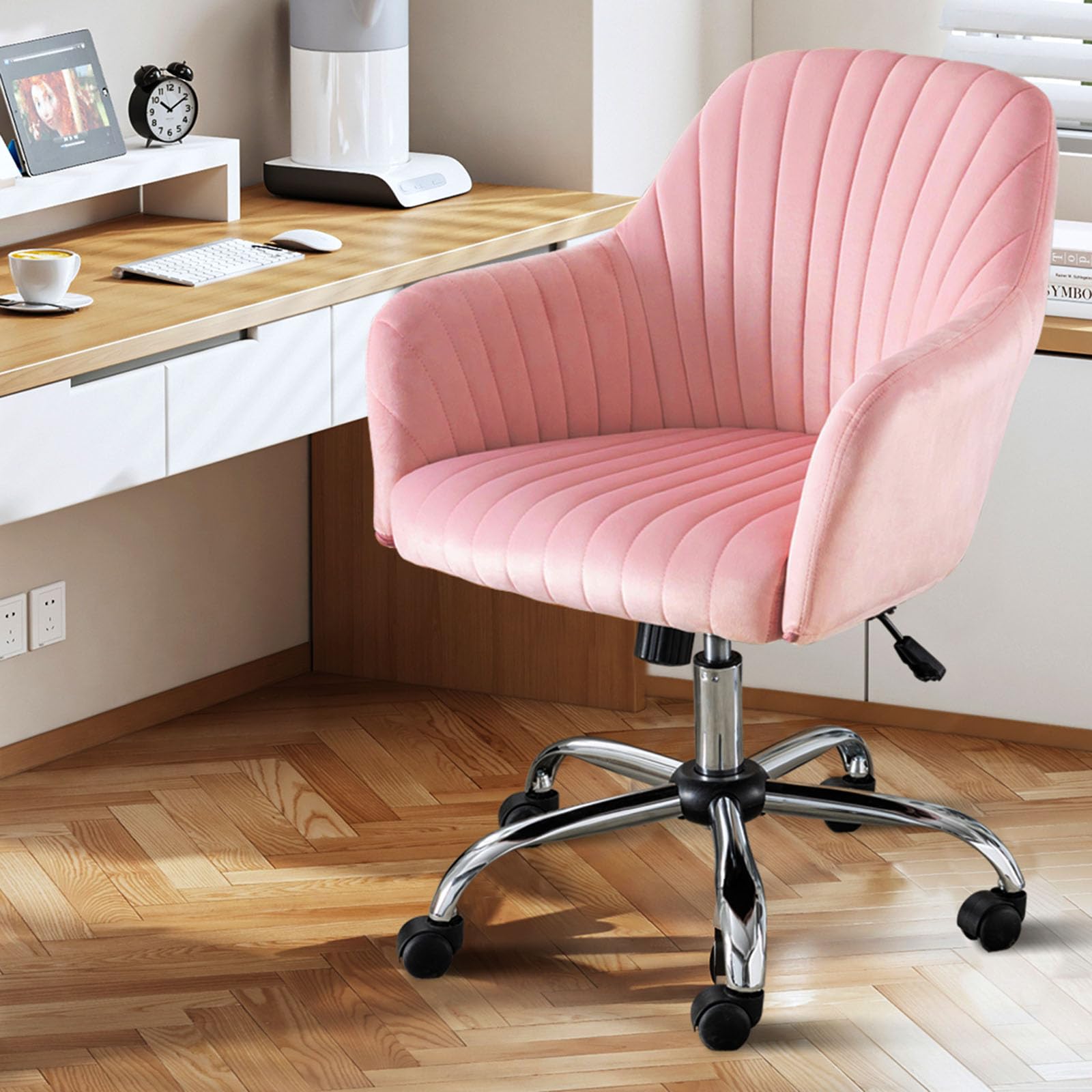 Pink Vanity Desk Chair Comfy With Back And Wheels Velvet