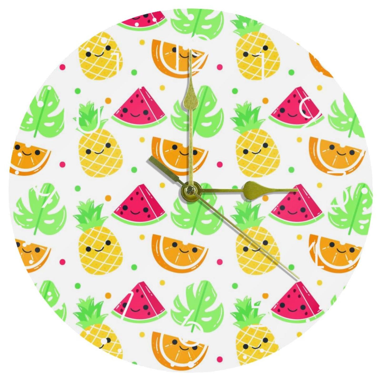 Horloge murale ronde 25,4 cm silencieuse avec motifs de fruits tropicaux pour cuisine