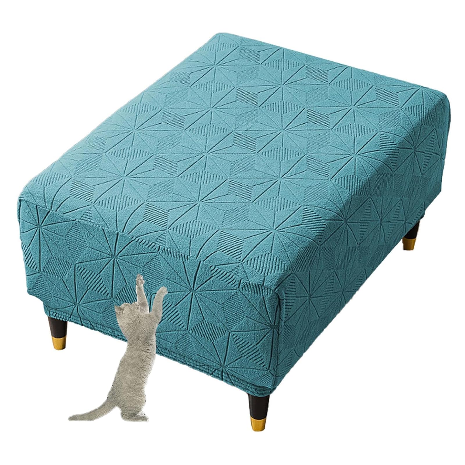GUYIRT Ottoman Slip Cover Rectangle Stretch, Foot Stool Covers Rectangular, Storage Ottoman Bench Cover Animal Proof, for Living Room (blue 1,medium)