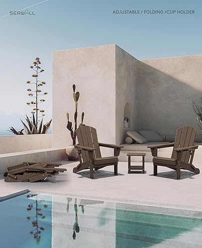 Miniatura 2 de SERWALL Juego de 2 sillas plegables Adirondack ajustables con 3 posiciones reclinables, Adirondack de polietileno de alta densidad para todo tipo de