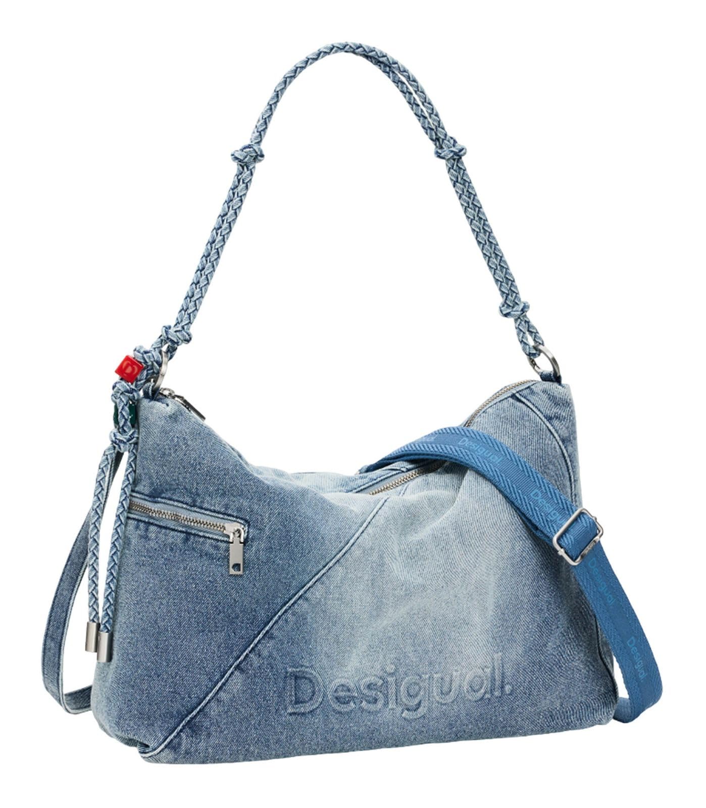 Desigual borsa a tracolla Half Logo Leiria 2.0 Shoulder Bag Denim Raw blu