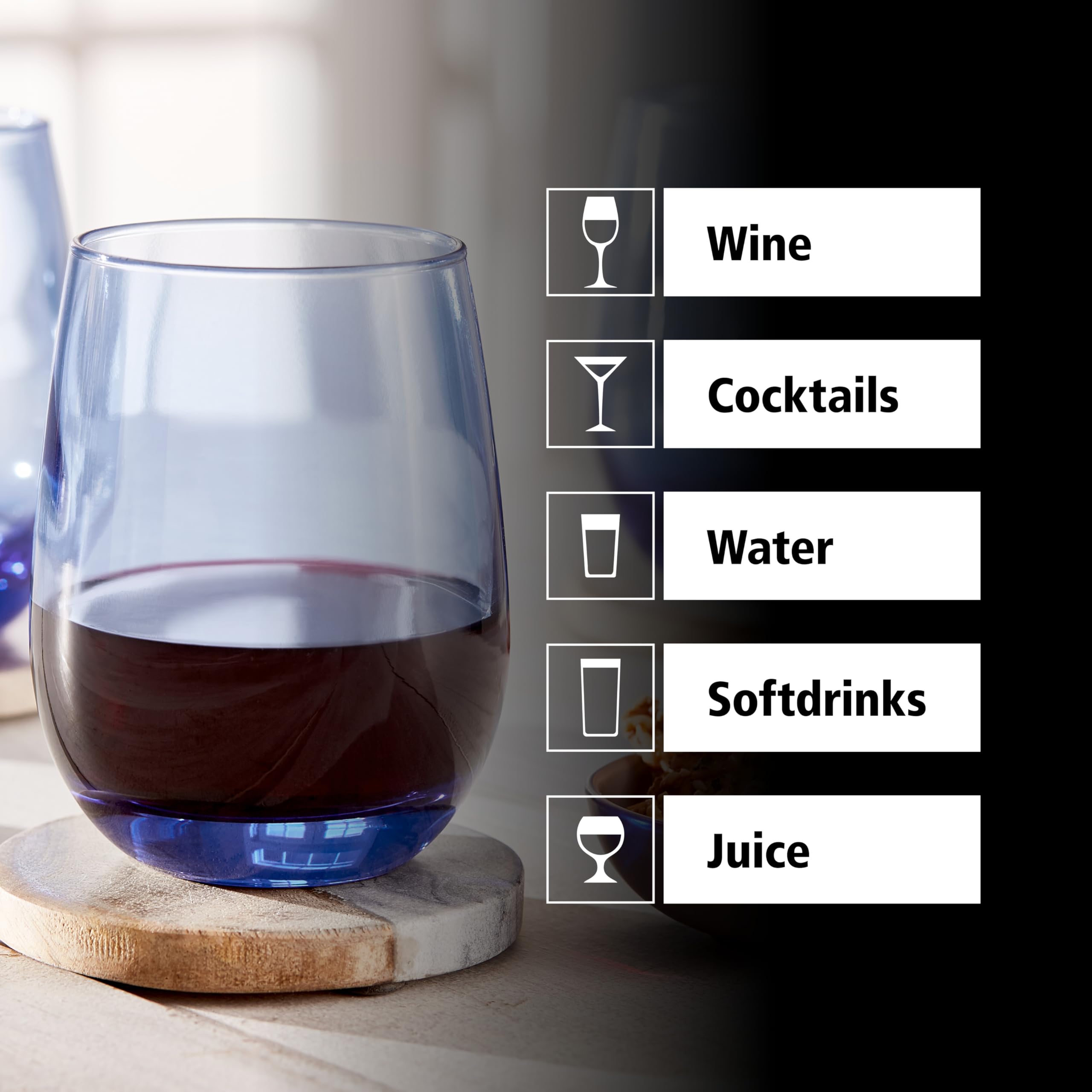 LIBBEY 70272 Verre à vin/verre universel « STEMLESS », 451 ml, lot de 12