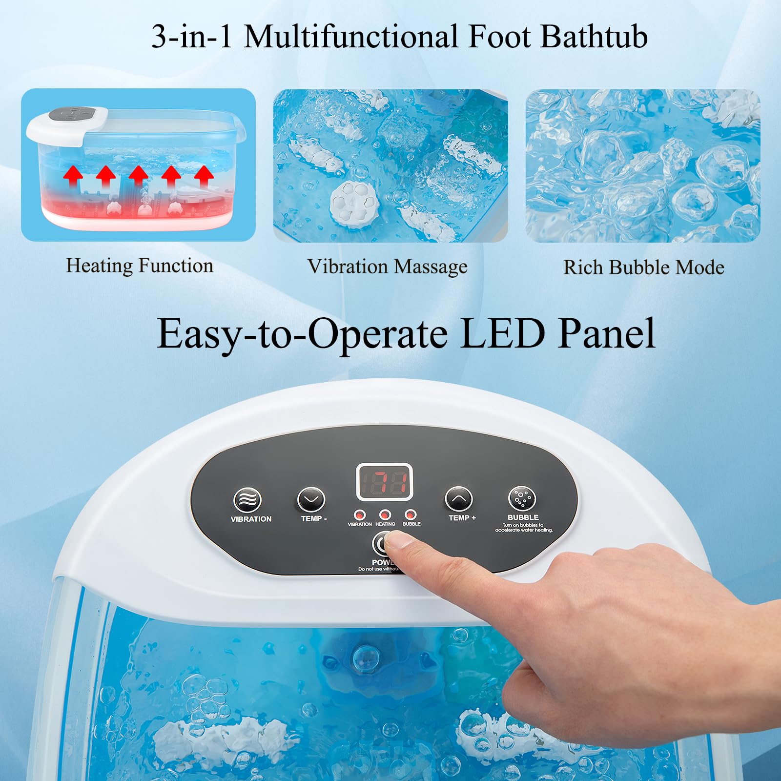 HOMASIS Pediluvio, masajeador de pies eléctrico con función de masaje de agua, con burbujas de aire caliente, con control de vibración y temperatura y temporizador de temperatura 1 hora (Azul)
