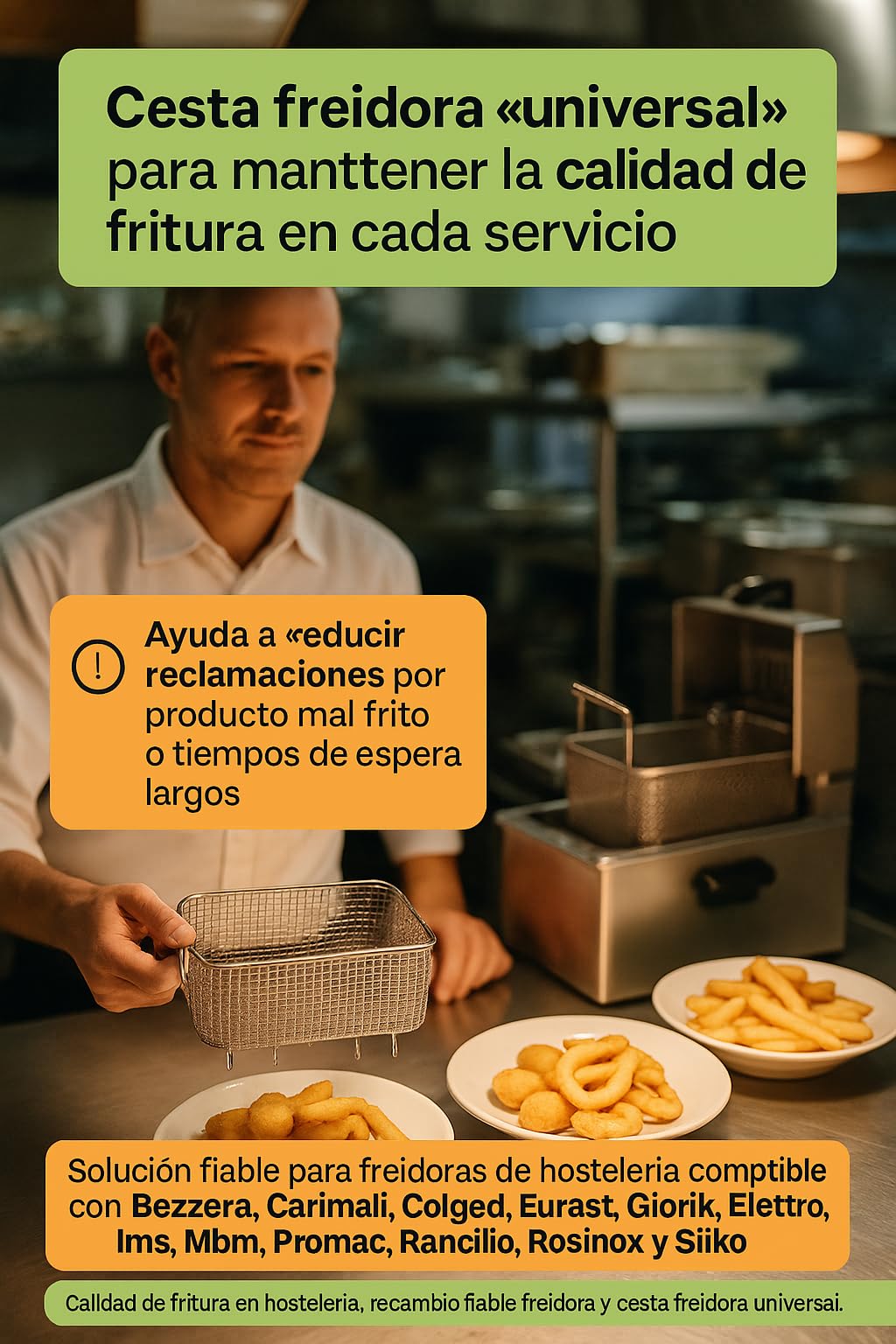 CubetasGastronorm ® Cesta Freidora 160x290x120mm Acero Inoxidable Universal compatible con Bezzera Carimali Colged Eurast Giorik Elettrobar Ims Mbm Promac Rancilio Rosinox Silko Uso Profesional