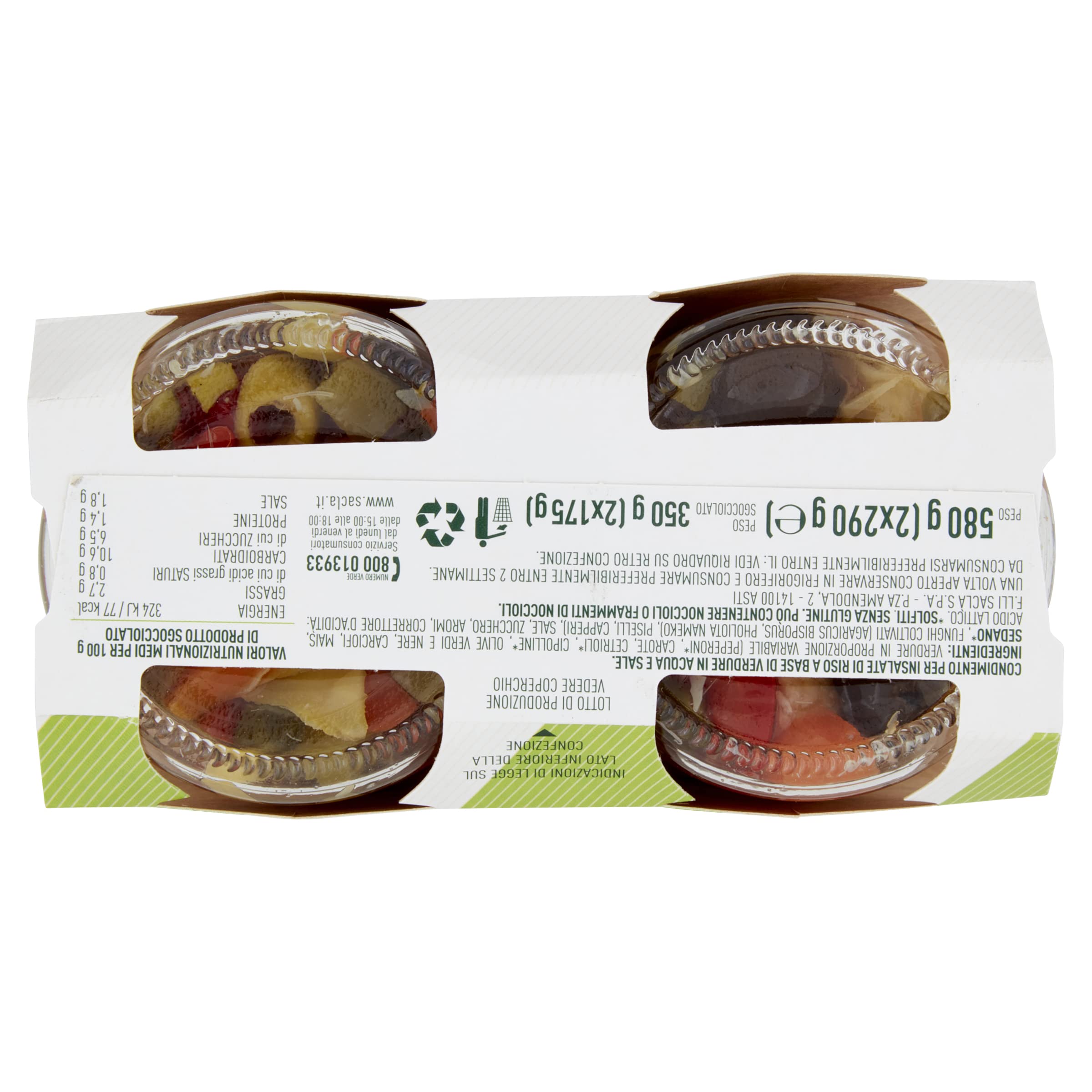 Saclà, Condiverde Riso Leggero Duo, Condimento di Mix di Verdure per Insalata di Riso e altri Cereali, Senza Olio, Vaso Vetro, 2x290g (2x175g sgocciolato), Confezione da 6 pezzi