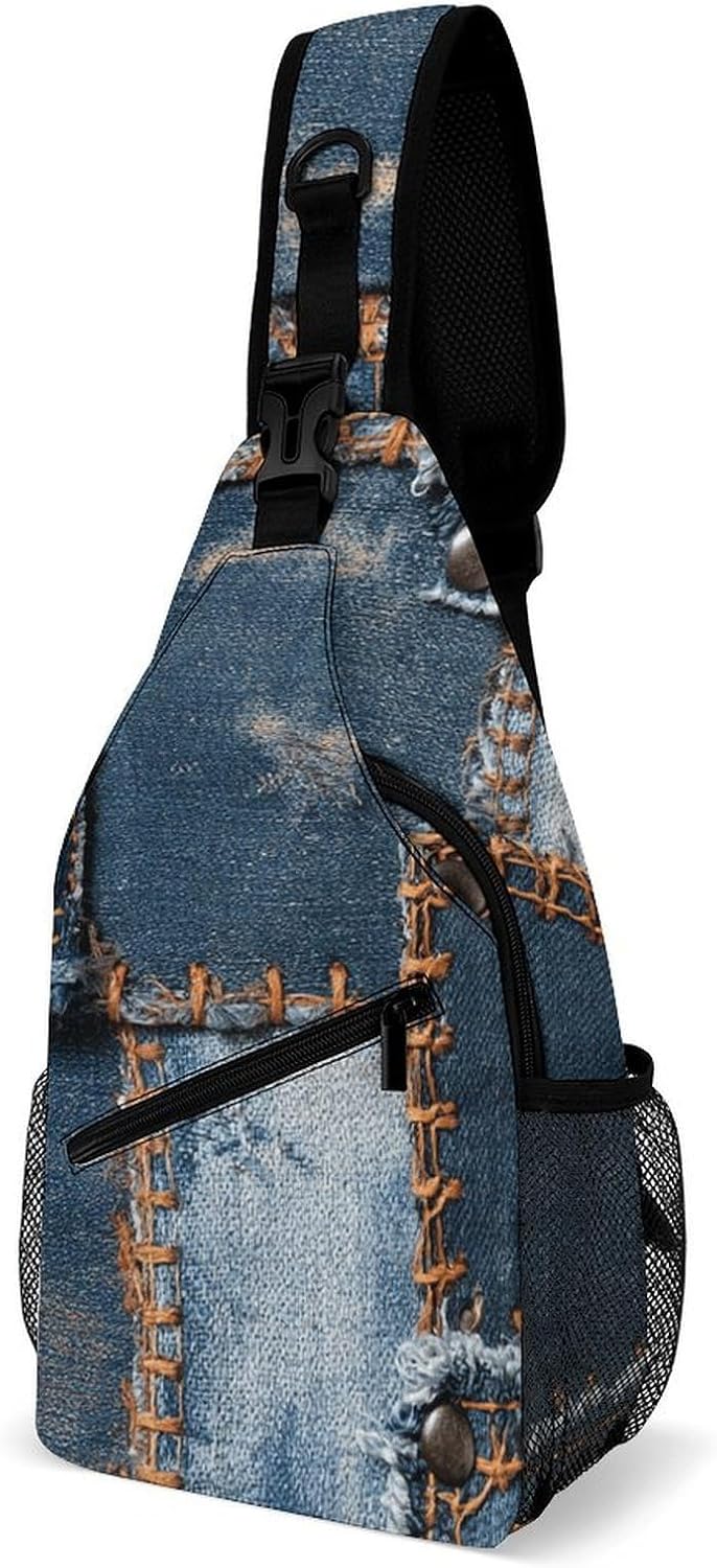 Cowboy Patchwork Sling Crossbody Bag Lightweight Chest Shoulder Backpack for Outdoor Sports