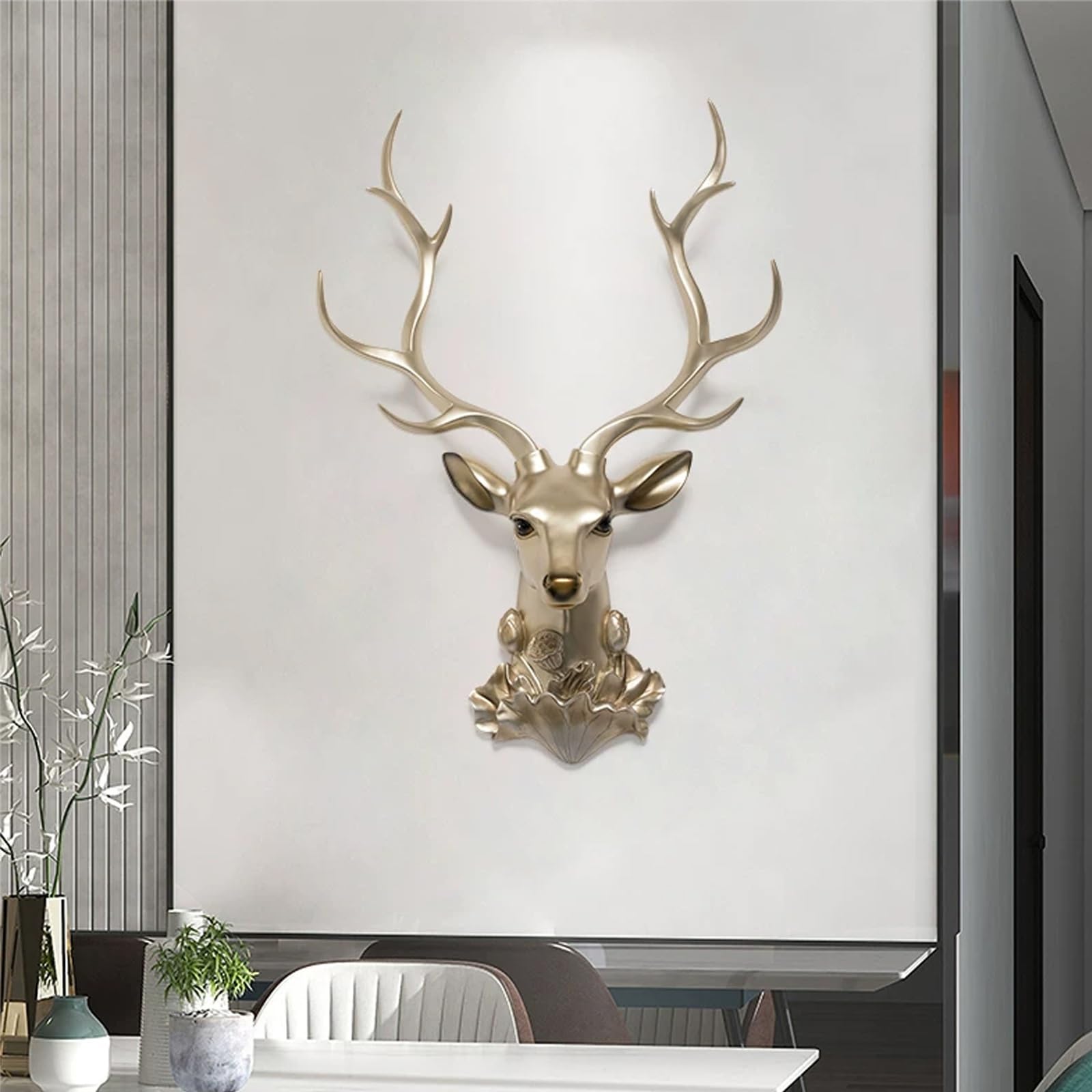 LLZJDDPLY Arredamento di Cervo in Resina, Decorazione Della Parete Della Testa di Cervo,Centrotavola da Parete Statua Della Testa di Animale per Bar, Soggiorno, Decorazioni per Casa(Gold)