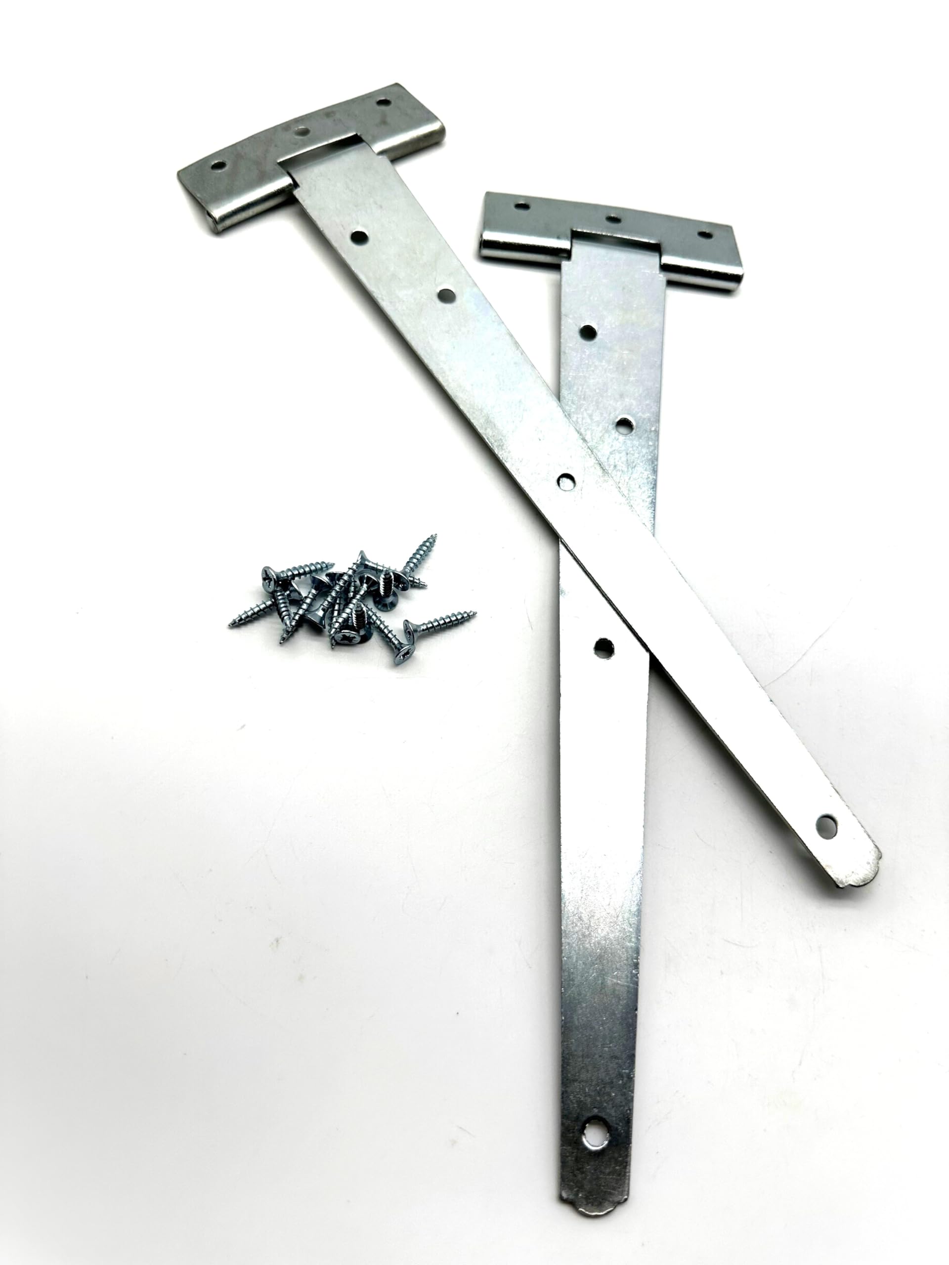 2PK 250mm Zinc Tee Hinges with Fixings. 10" T-Hinges for Garden Gates, Sheds and Doors. Strong Steel Construction, Corrosion and Weather Resistant. External Hinge Pack of 2 with Screws.