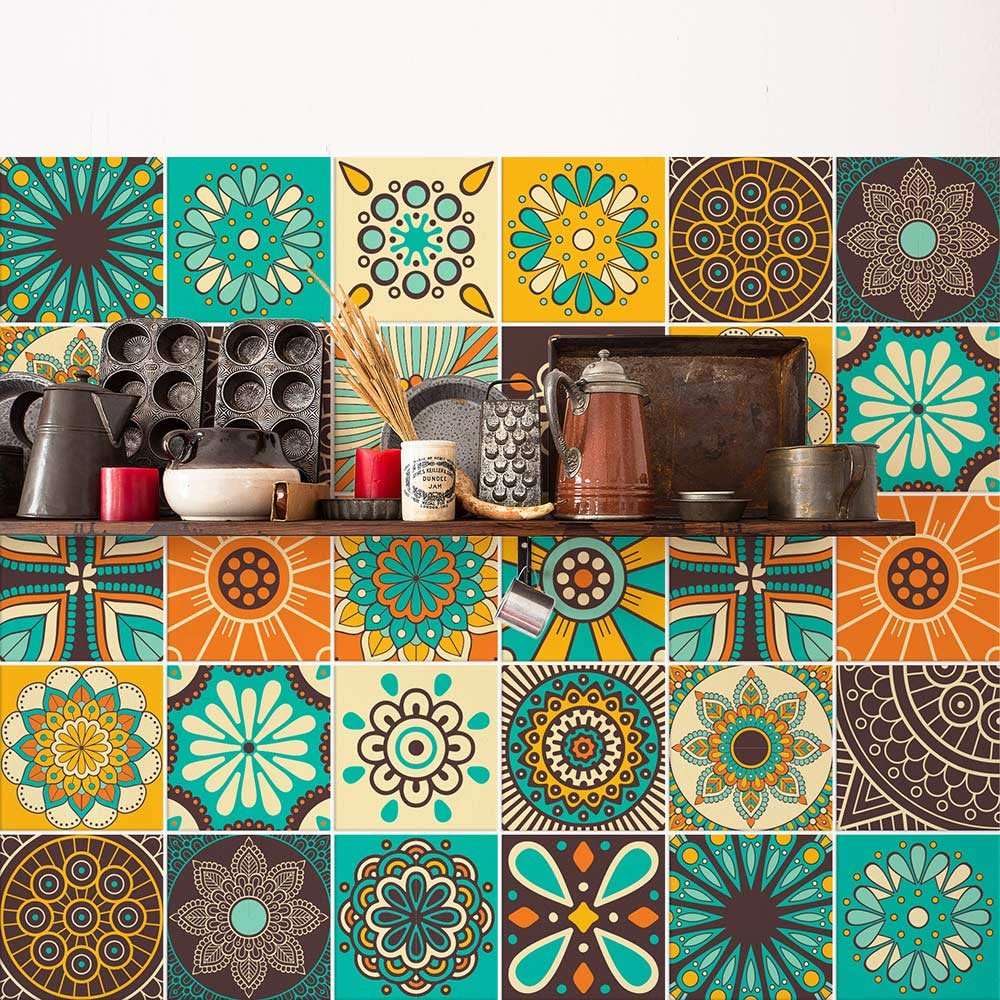 RE-COVERTILES - Adesivi per Piastrelle Bagno e Cucina 24 Pz 10x10 cm - PS00181 Decorazione murale in PVC impermeabile mattonelle mosaico stile cementine Azulejos