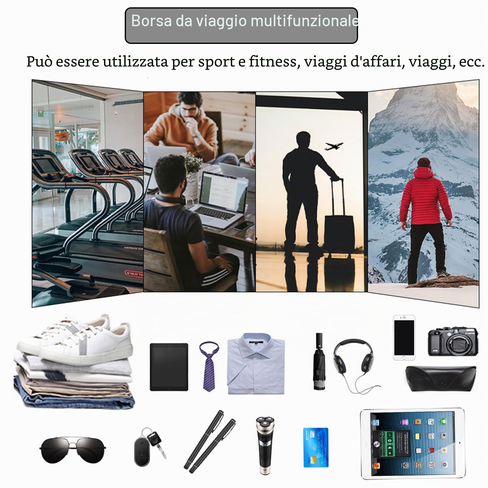 LUUFAN Borsa da viaggio in pelle pieno fiore Borsa porta abiti di grande capacità con scomparto per le scarpe, borse da viaggio Overnight Gym Sports Duffel Bags per gli uomini, marrone scuro