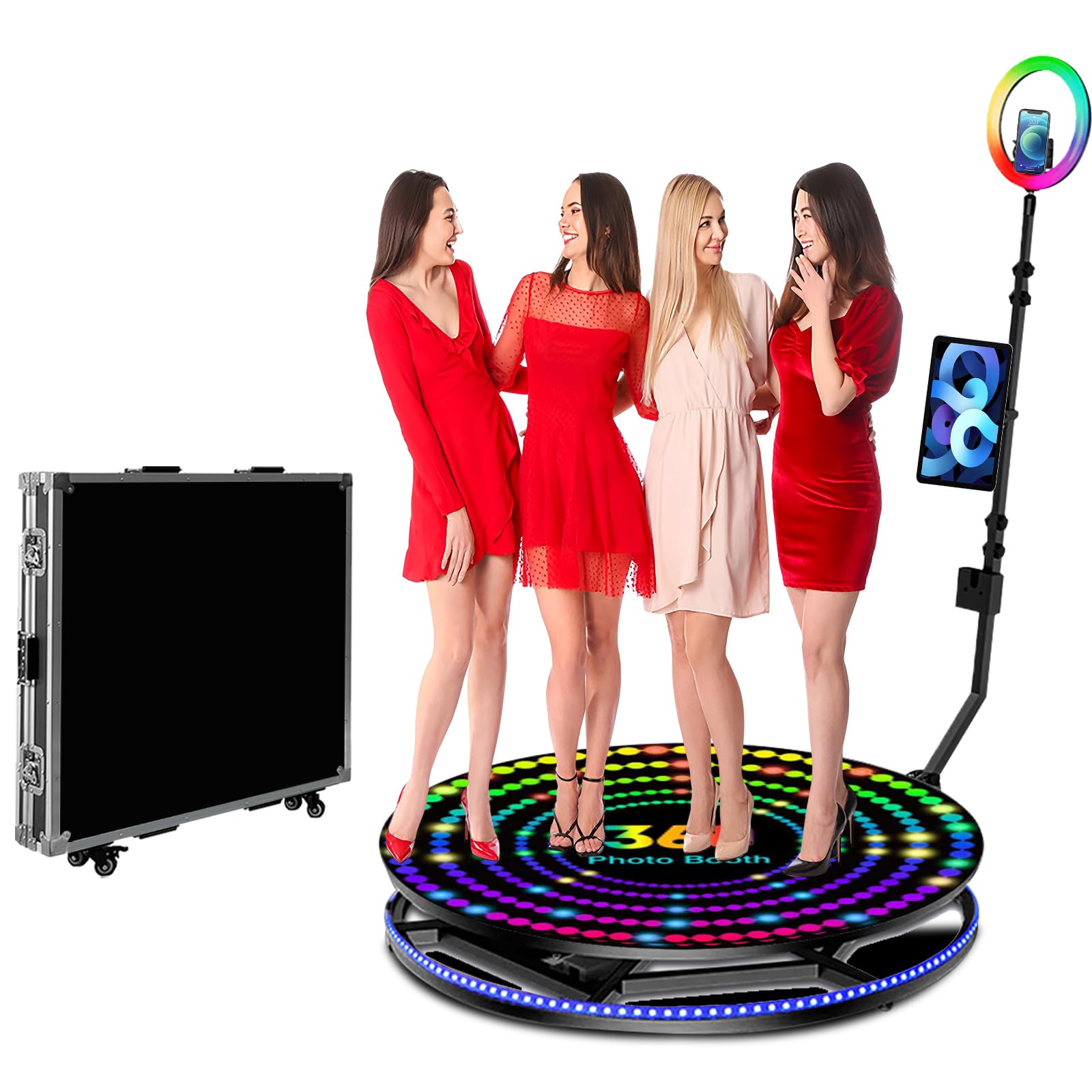 Set fotografico a 360° con custodia per il trasporto, cabina fotografica a 360° con telecomando per 5-6 persone, anello luminoso RGB, logo personalizzato gratuito (100 cm / 39,4in)