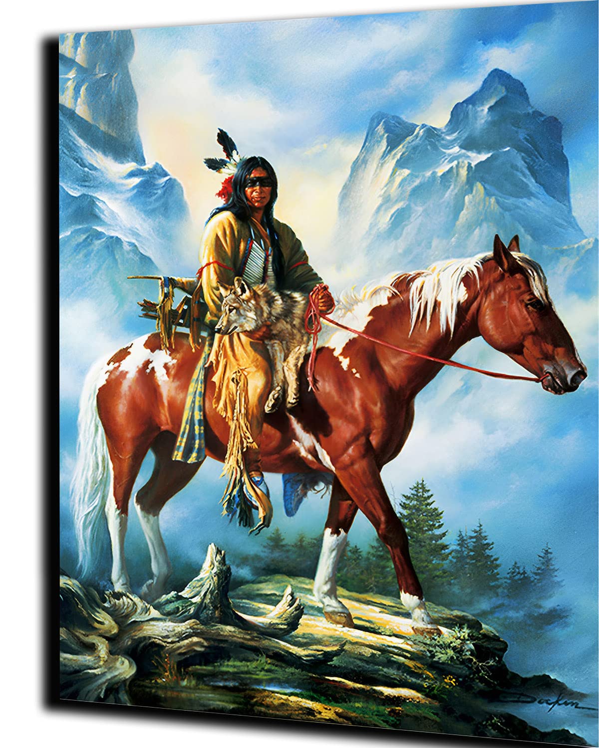 PAMMUQ Paint by Numbers for Adults DIY Oil Painting Kit (16x20in) Indians on Horseback - Framed